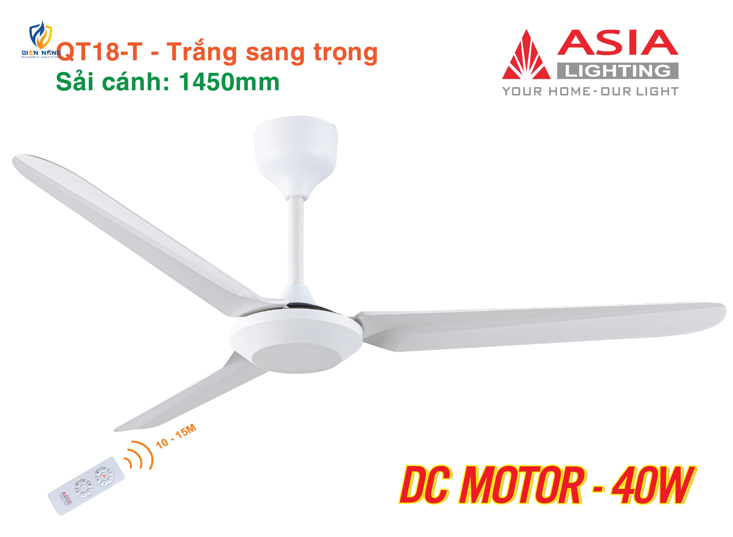 Quạt trần cao cấp 03 cánh QT18 - Trắng sang trọng - anh 2