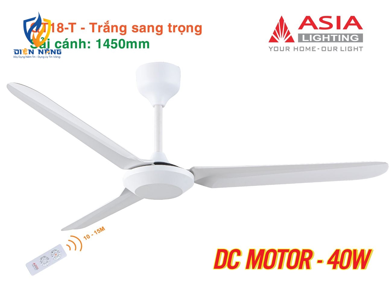 Quạt trần cao cấp 03 cánh QT18 - Trắng sang trọng