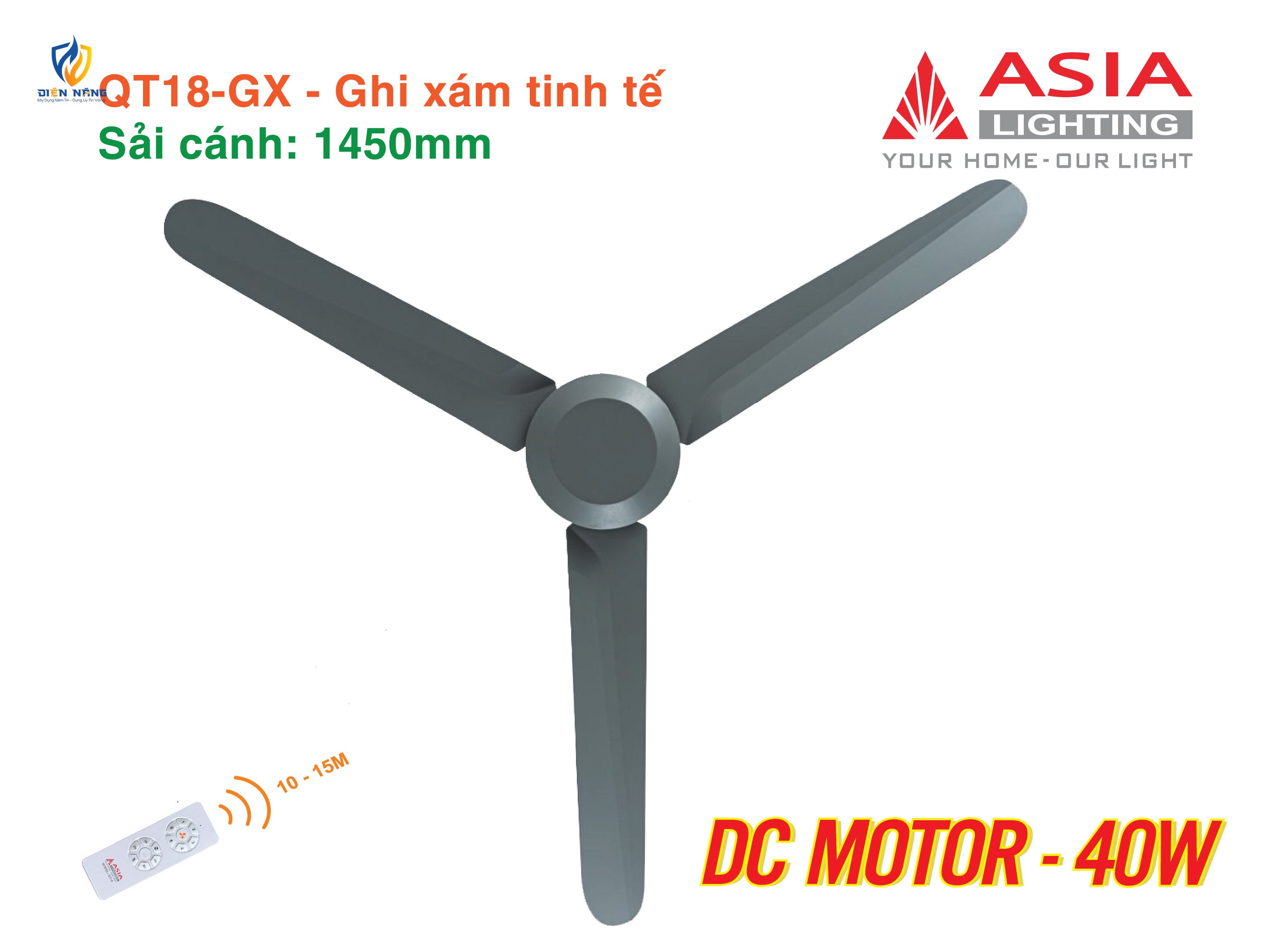 Quạt trần cao cấp 03 cánh QT18 - Ghi xám tinh tế - anh 3