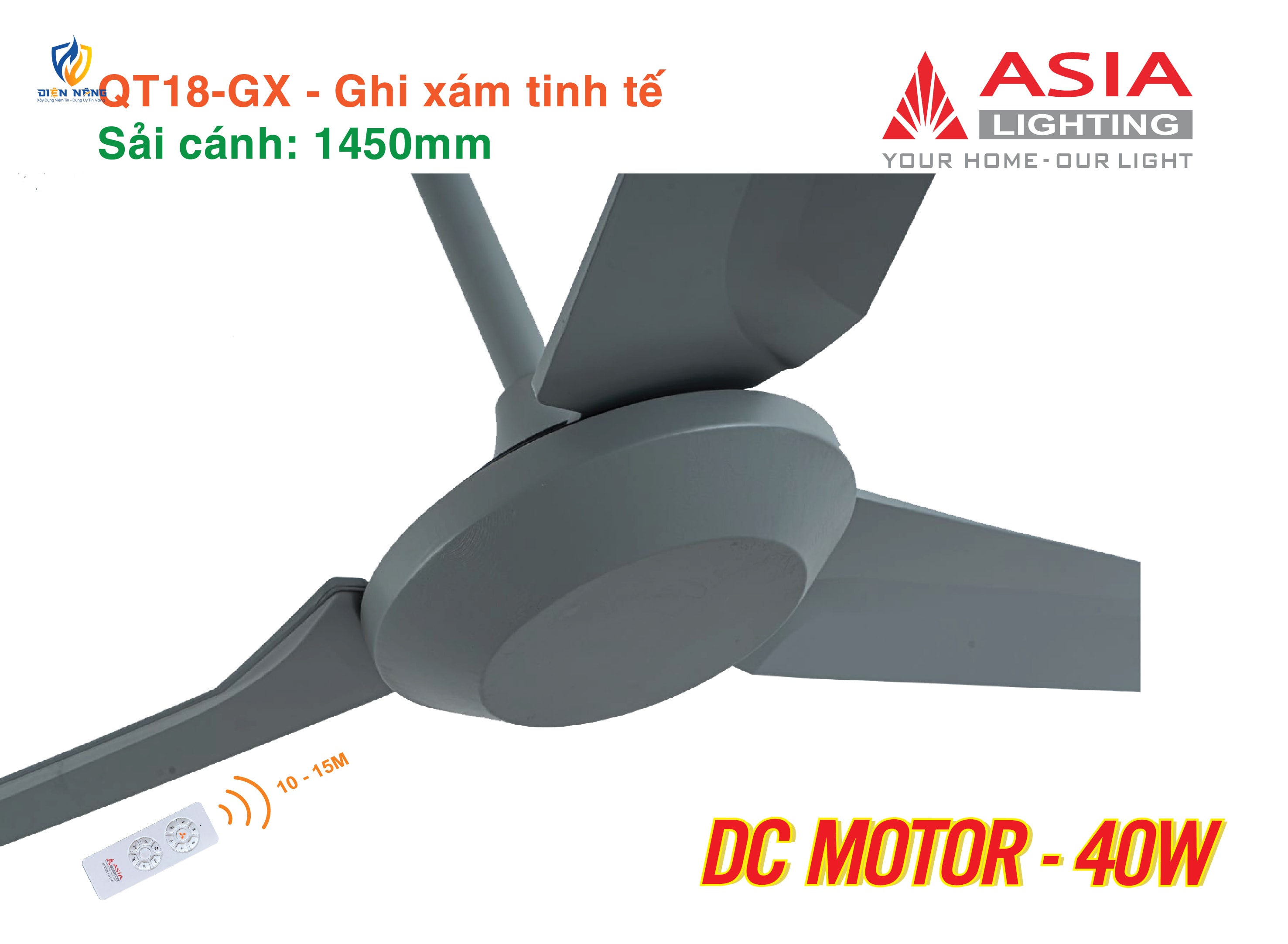 Quạt trần cao cấp 03 cánh QT18 - Ghi xám tinh tế - anh 4