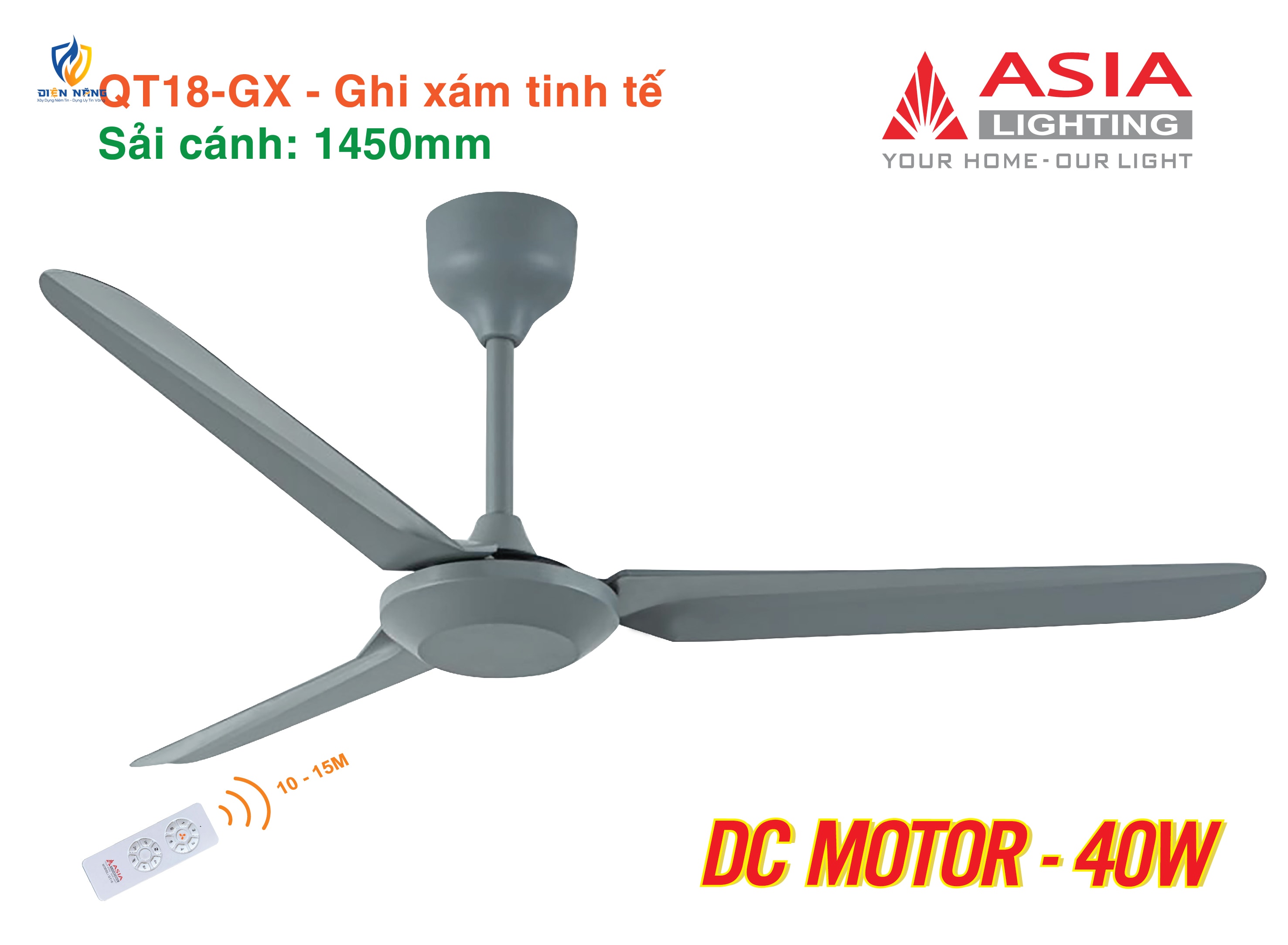 Quạt trần cao cấp 03 cánh QT18 - Ghi xám tinh tế - anh 2