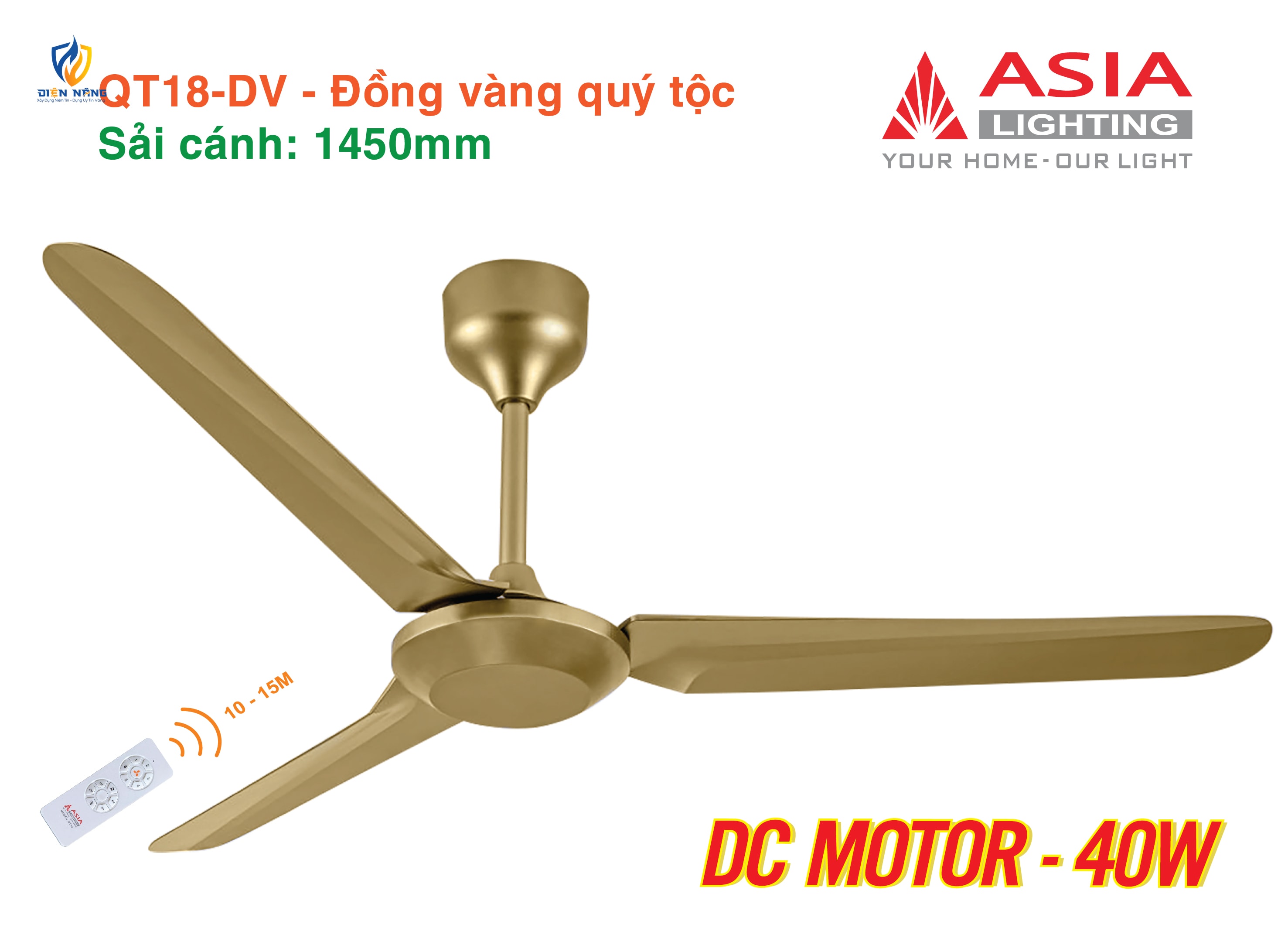Quạt trần cao cấp 03 cánh QT18 - Đồng vàng quý tộc - anh 2