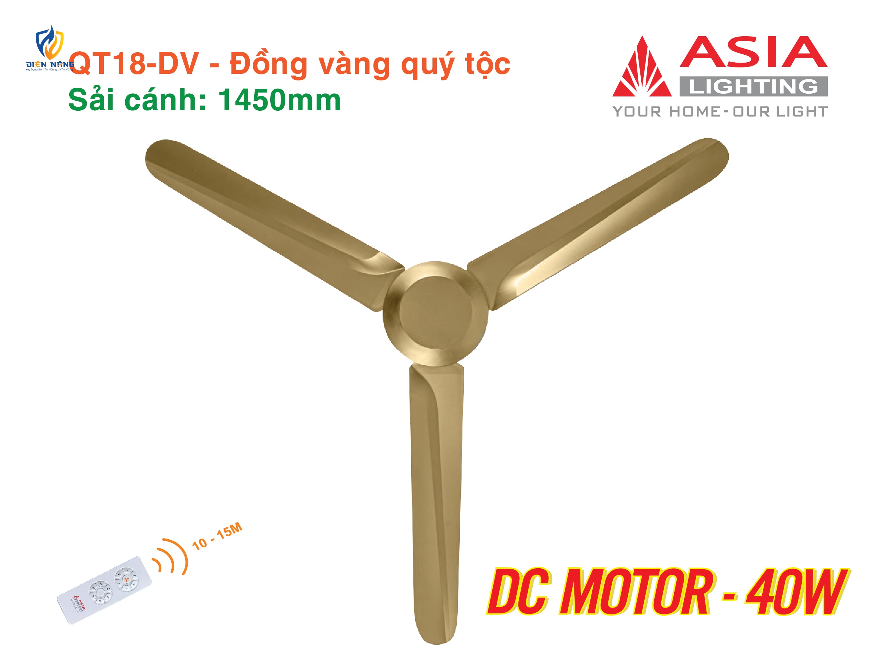 Quạt trần cao cấp 03 cánh QT18 - Đồng vàng quý tộc - anh 3