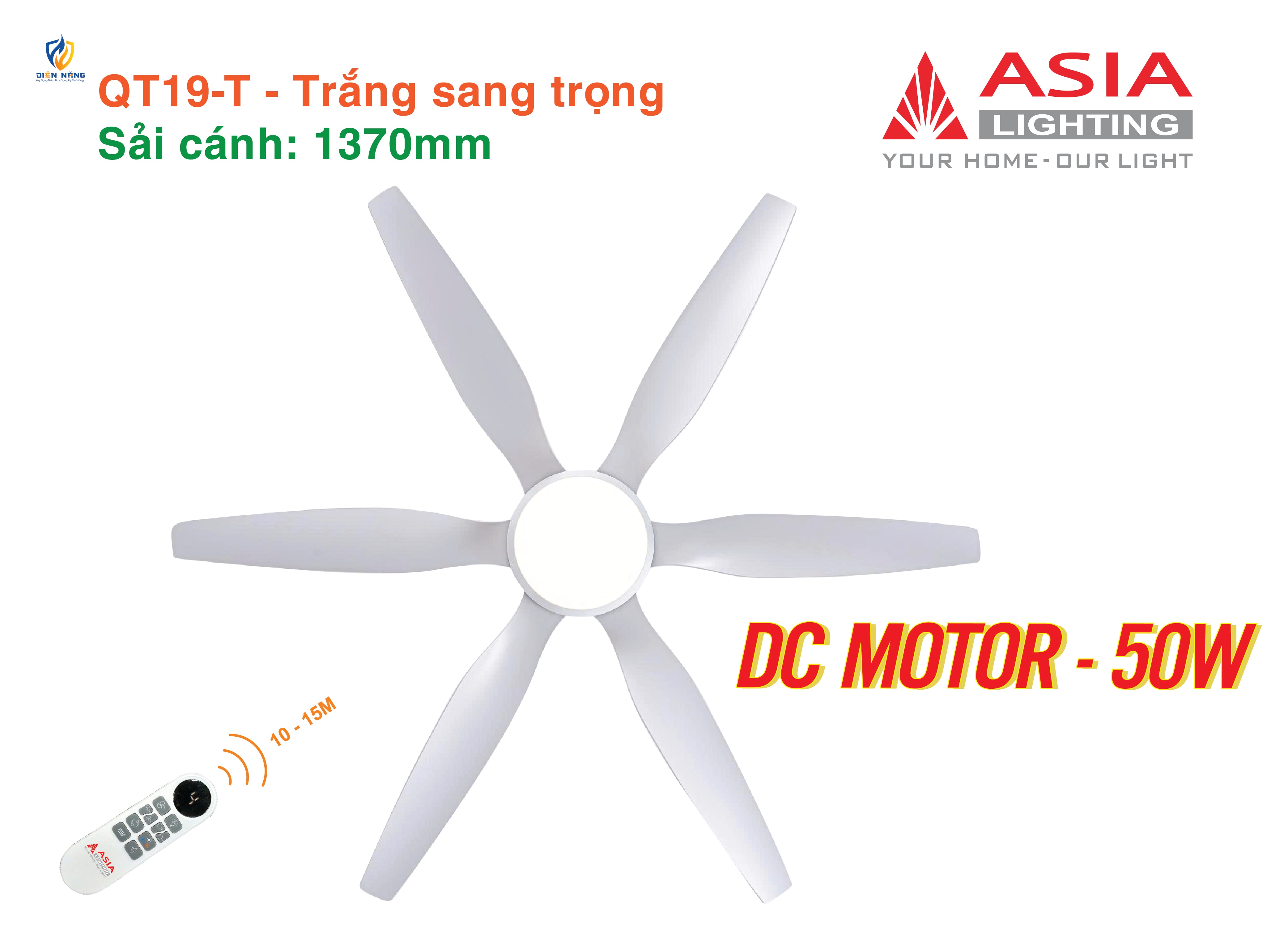 Quạt trần đèn cao cấp 6 cánh - sải cánh 1370 - QT19-T-01 - Trắng sang trọng - anh 6