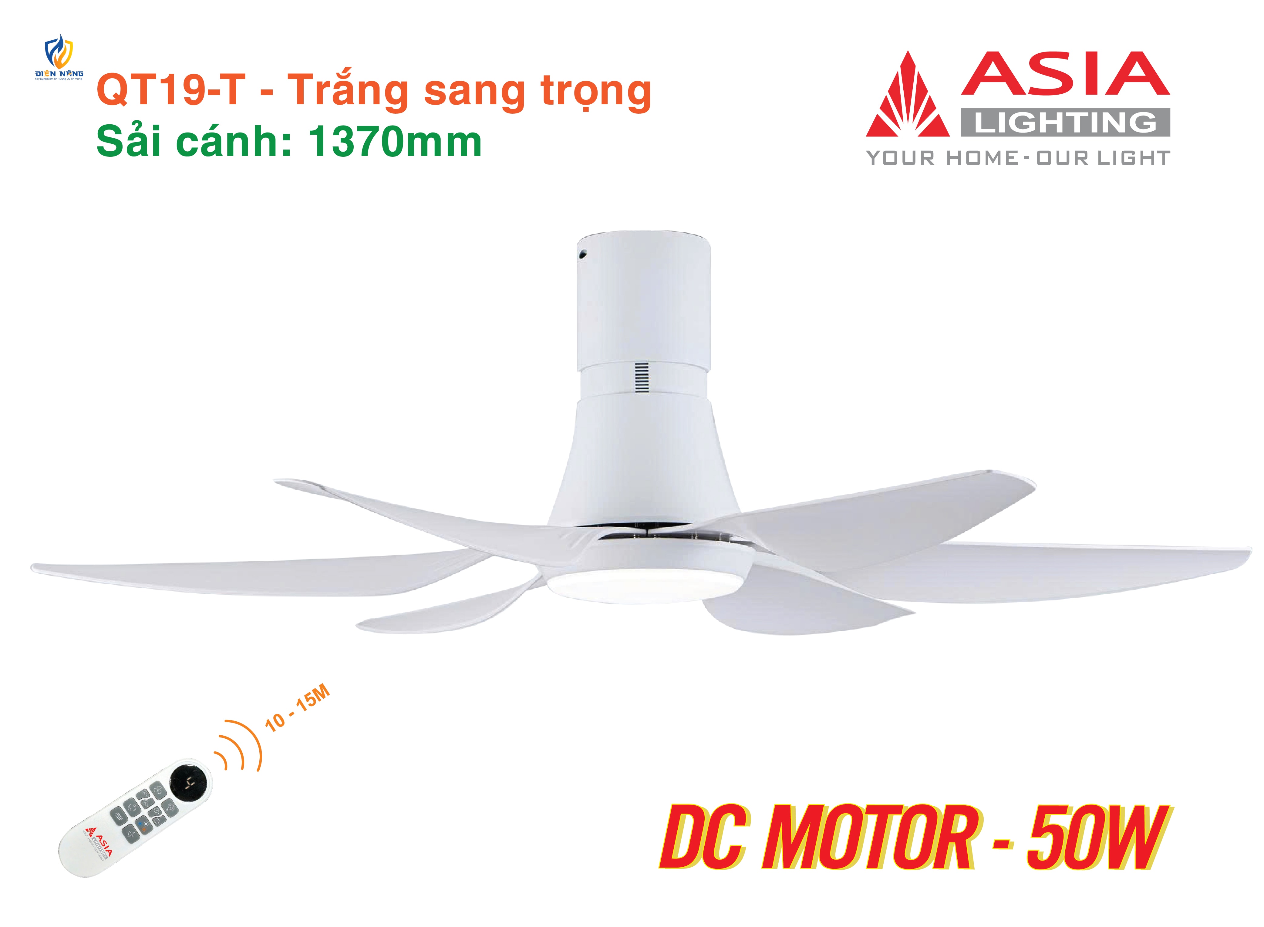 Quạt trần đèn cao cấp 6 cánh - sải cánh 1370 - QT19-T-01 - Trắng sang trọng - anh 4