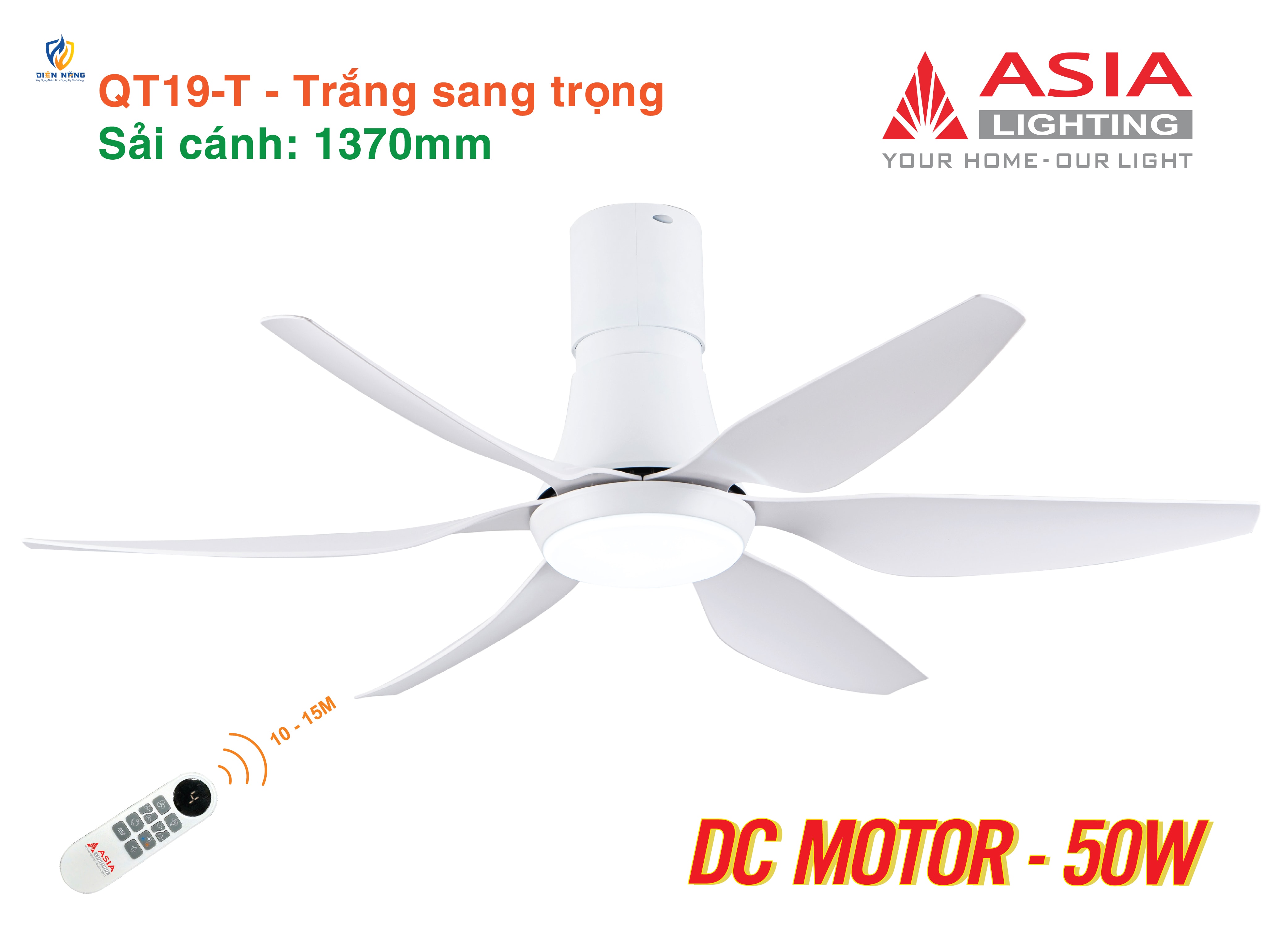 Quạt trần đèn cao cấp 6 cánh - sải cánh 1370 - QT19-T-01 - Trắng sang trọng - anh 5
