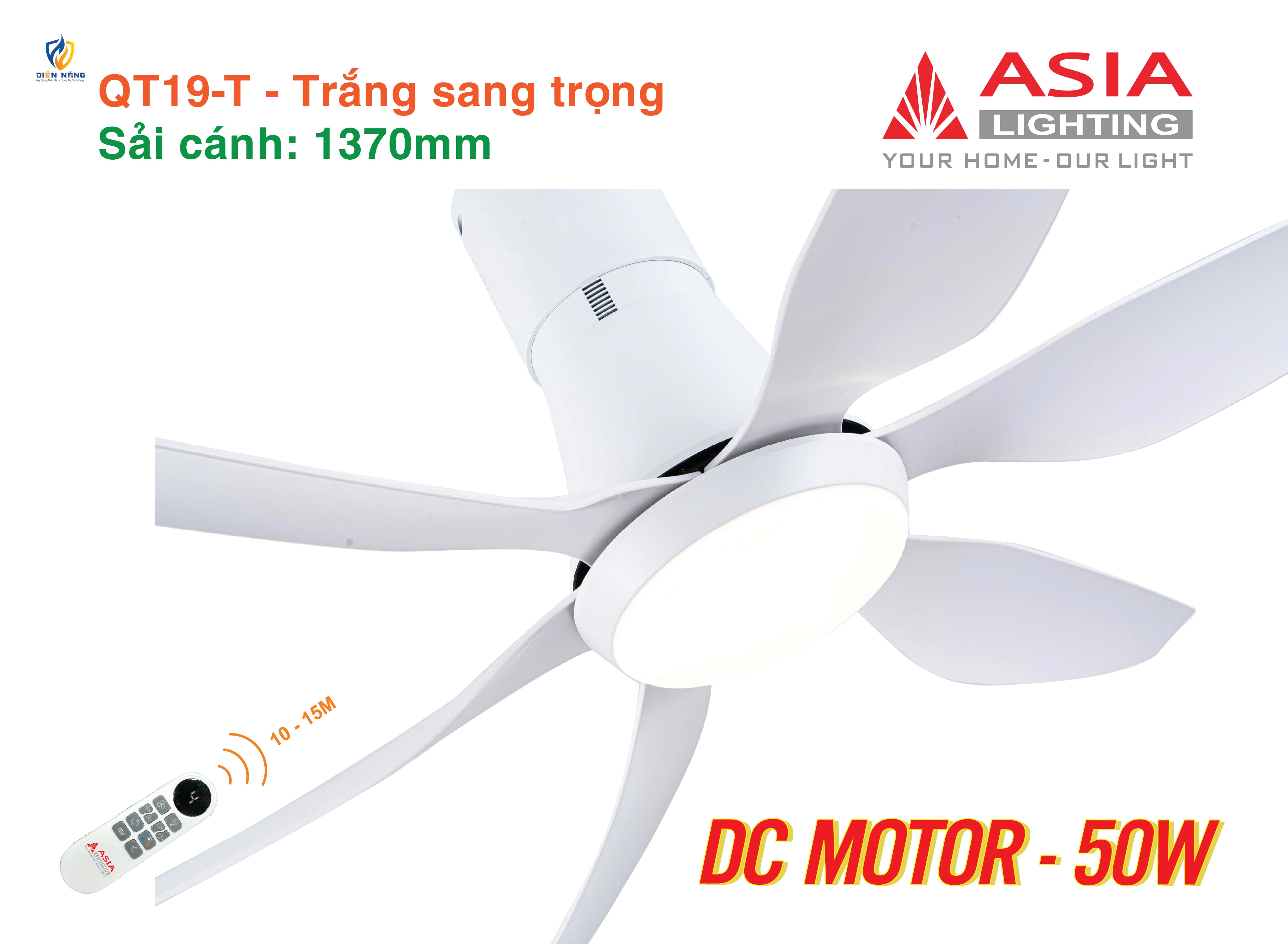 Quạt trần đèn cao cấp 6 cánh - sải cánh 1370 - QT19-T-01 - Trắng sang trọng - anh 3