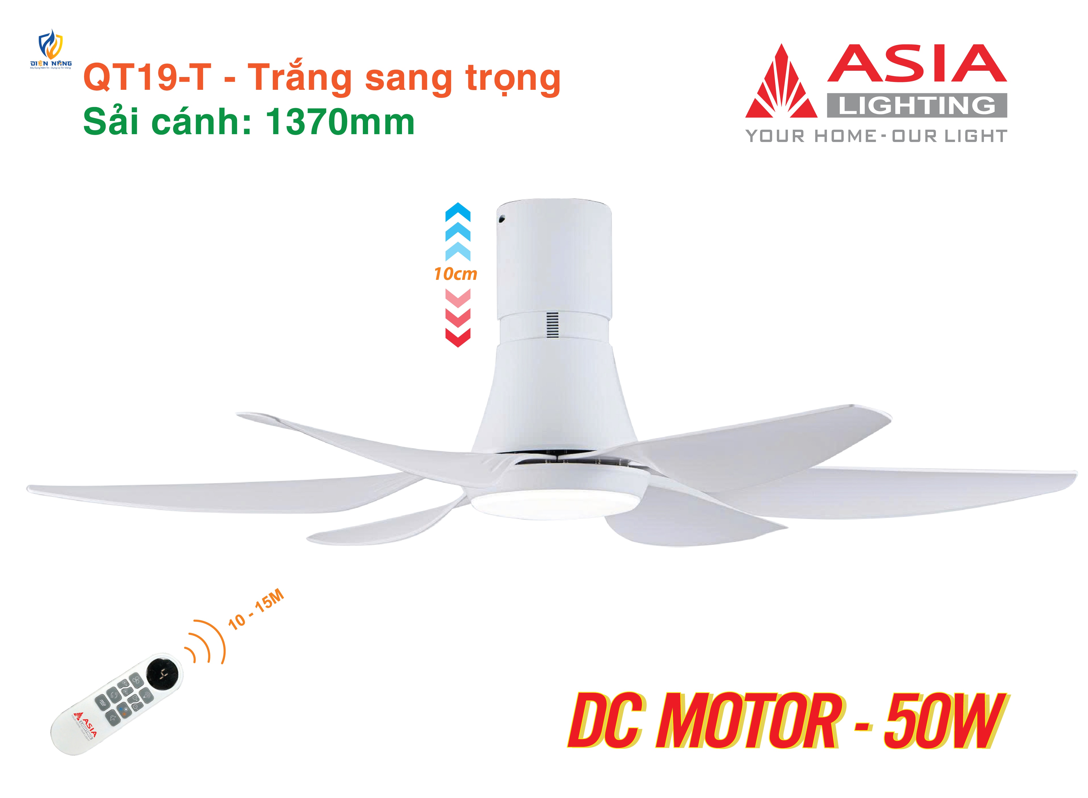 Quạt trần đèn cao cấp 6 cánh - sải cánh 1370 - QT19-T-01 - Trắng sang trọng - anh 2