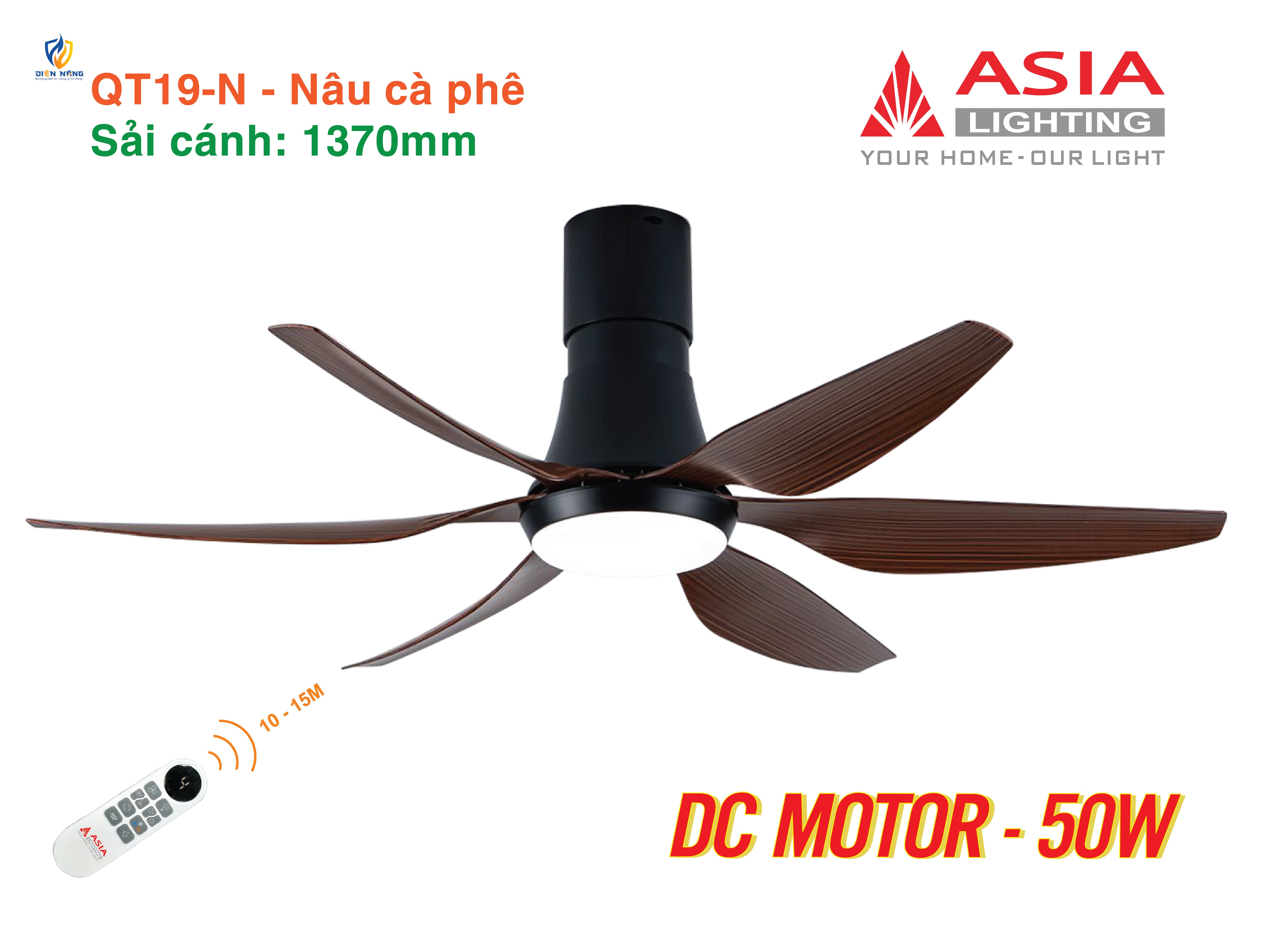 Quạt trần đèn cao cấp 6 cánh - sải cánh 1370 - QT19-T-01 - Nâu cà phê - anh 5