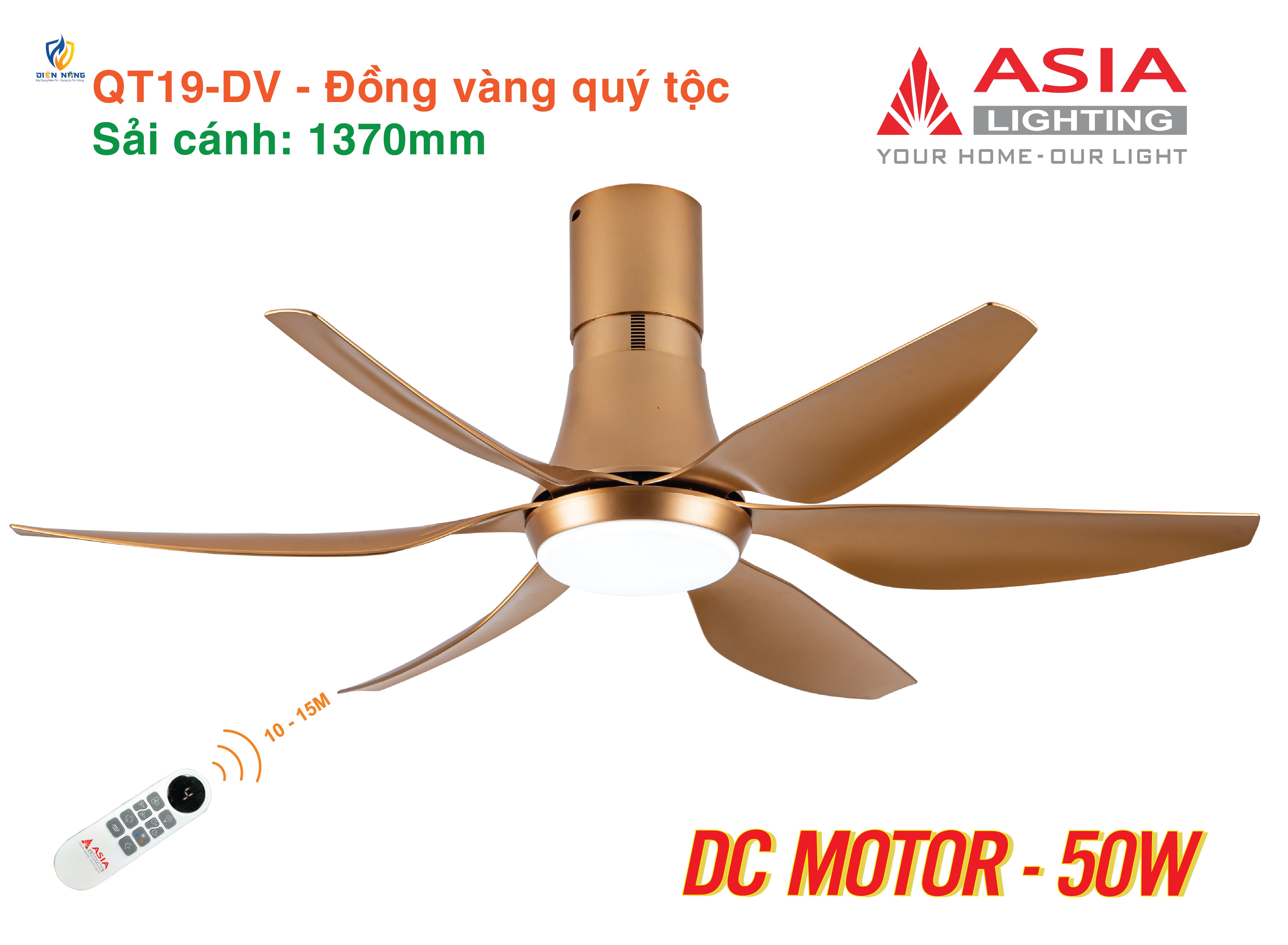 Quạt trần đèn cao cấp 6 cánh - sải cánh 1370 - QT19-T-01 - Đồng vàng quý tộc - anh 5