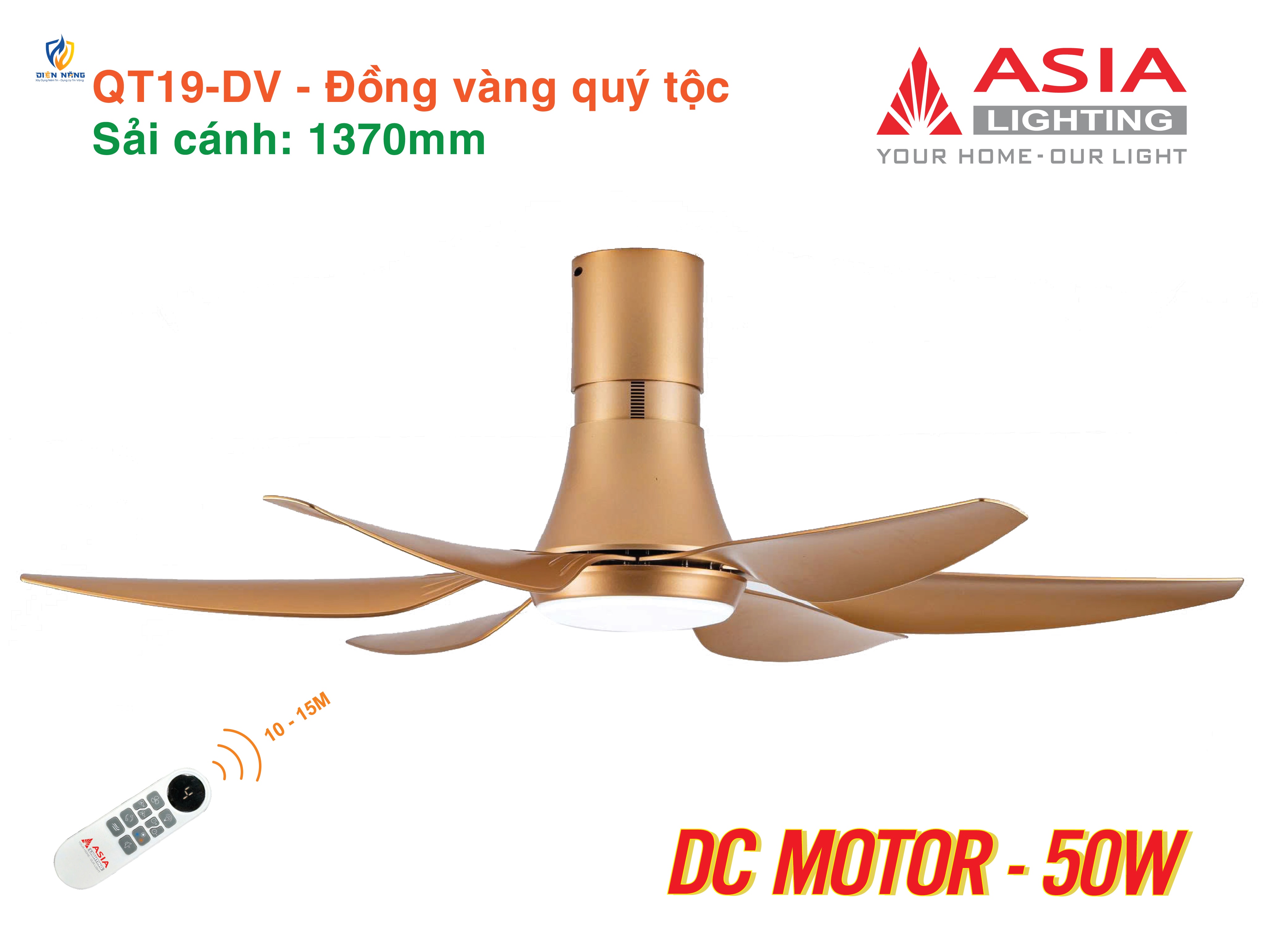 Quạt trần đèn cao cấp 6 cánh - sải cánh 1370 - QT19-T-01 - Đồng vàng quý tộc - anh 4