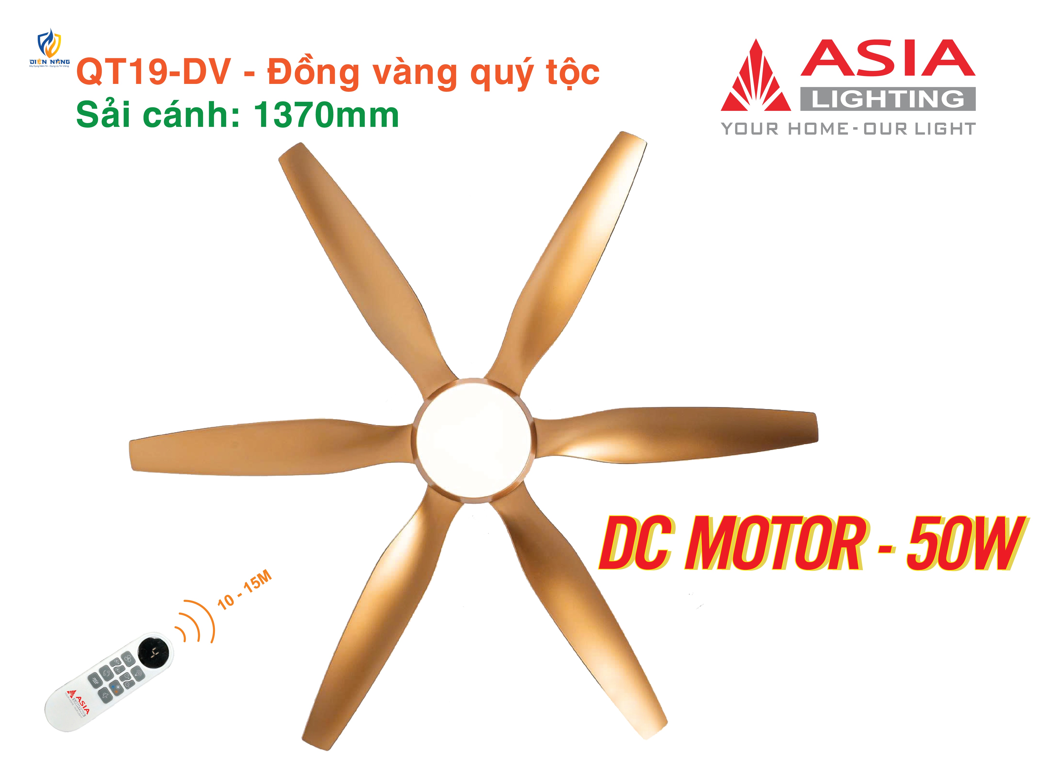 Quạt trần đèn cao cấp 6 cánh - sải cánh 1370 - QT19-T-01 - Đồng vàng quý tộc - anh 6