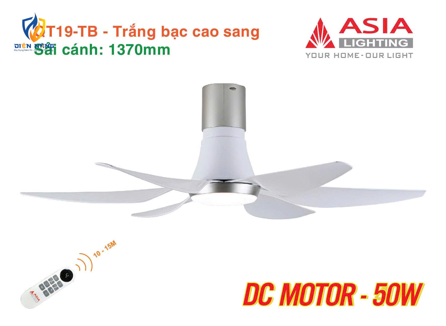 Quạt trần đèn cao cấp 6 cánh - sải cánh 1370 - QT19-TB-01 - Trắng bạc cao sang - anh 5