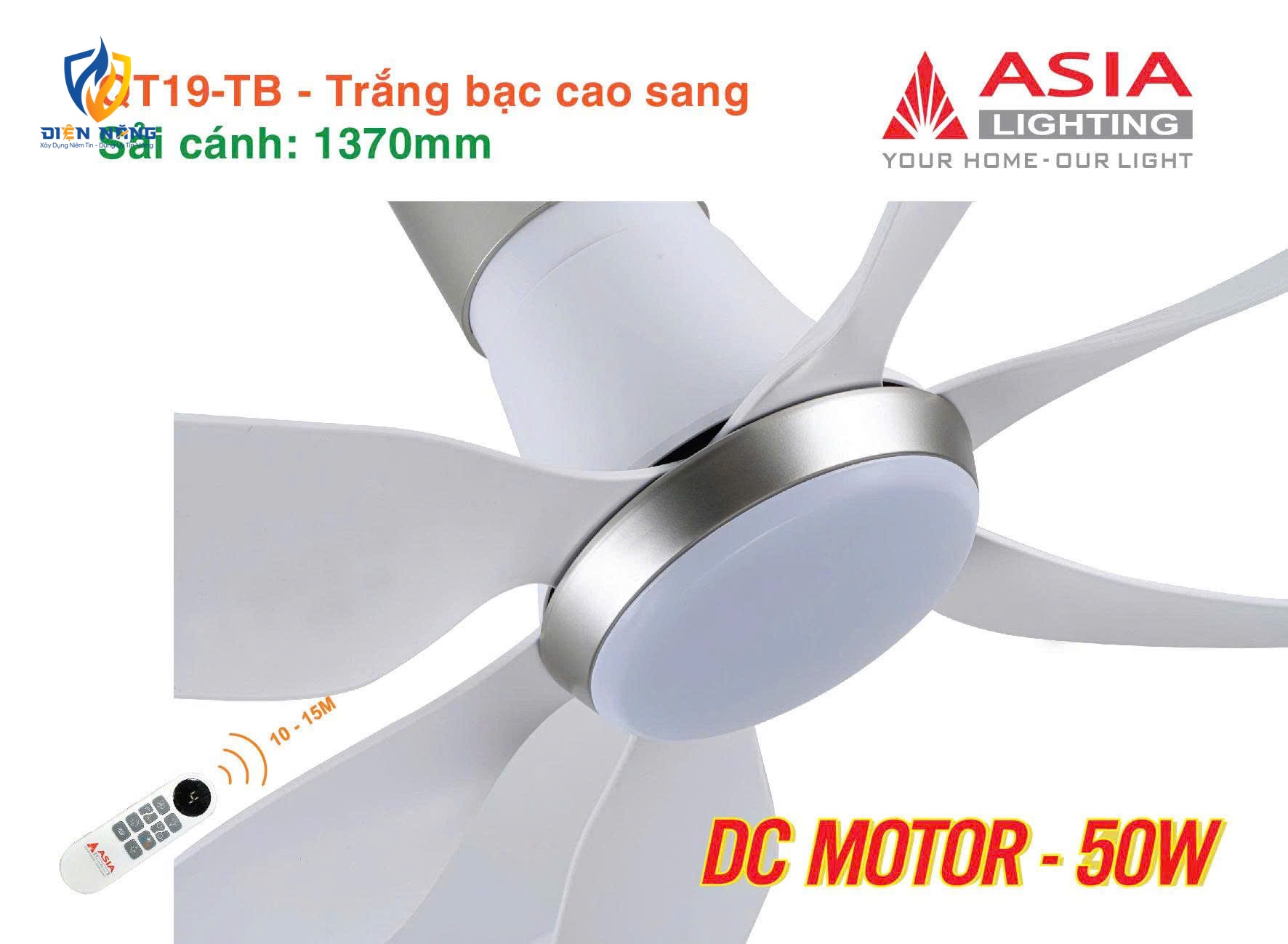 Quạt trần đèn cao cấp 6 cánh - sải cánh 1370 - QT19-TB-01 - Trắng bạc cao sang - anh 4