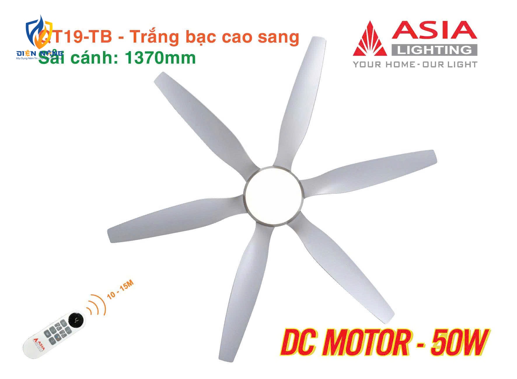 Quạt trần đèn cao cấp 6 cánh - sải cánh 1370 - QT19-TB-01 - Trắng bạc cao sang - anh 6