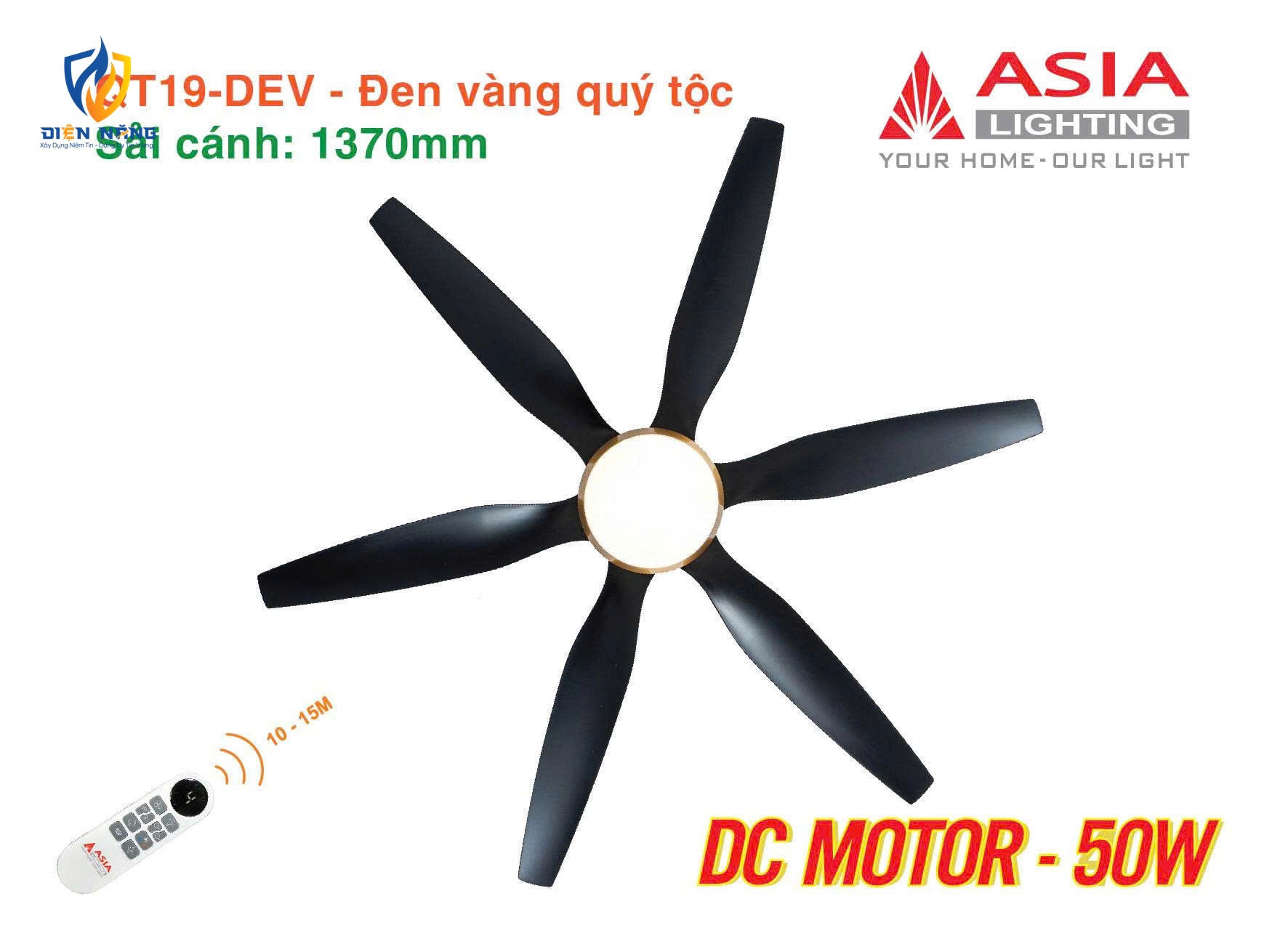 Quạt trần đèn cao cấp 6 cánh - sải cánh 1370 - QT19-DEV-01 - Đen vàng quý tộc - anh 5