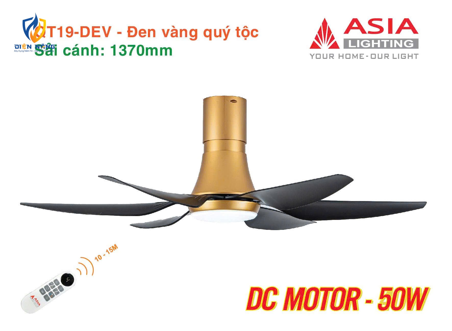 Quạt trần đèn cao cấp 6 cánh - sải cánh 1370 - QT19-DEV-01 - Đen vàng quý tộc - anh 6