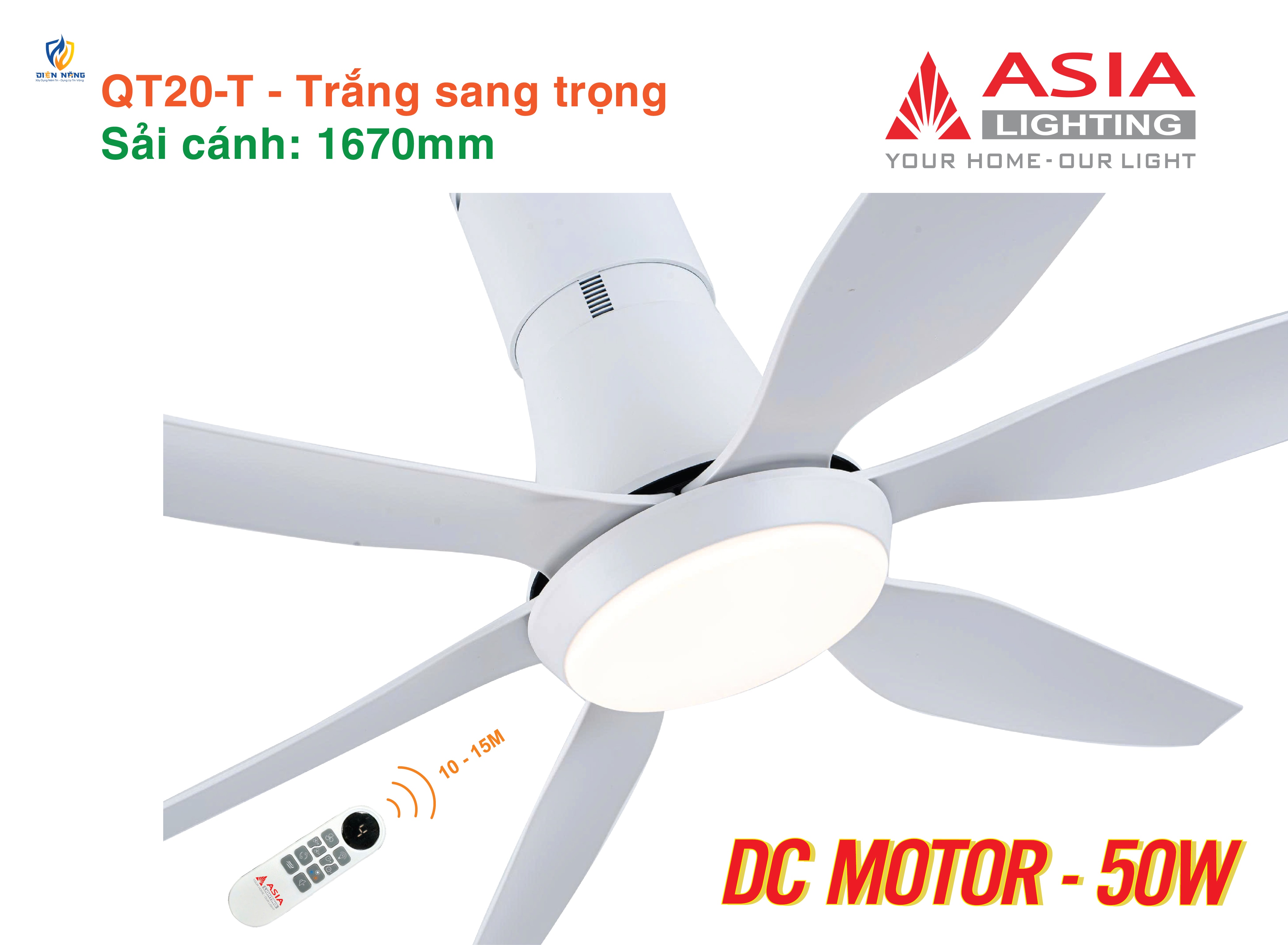 Quạt trần đèn cao cấp 6 cánh - sải cánh 1670 - QT20-T-01 - Trắng sang trọng - anh 3