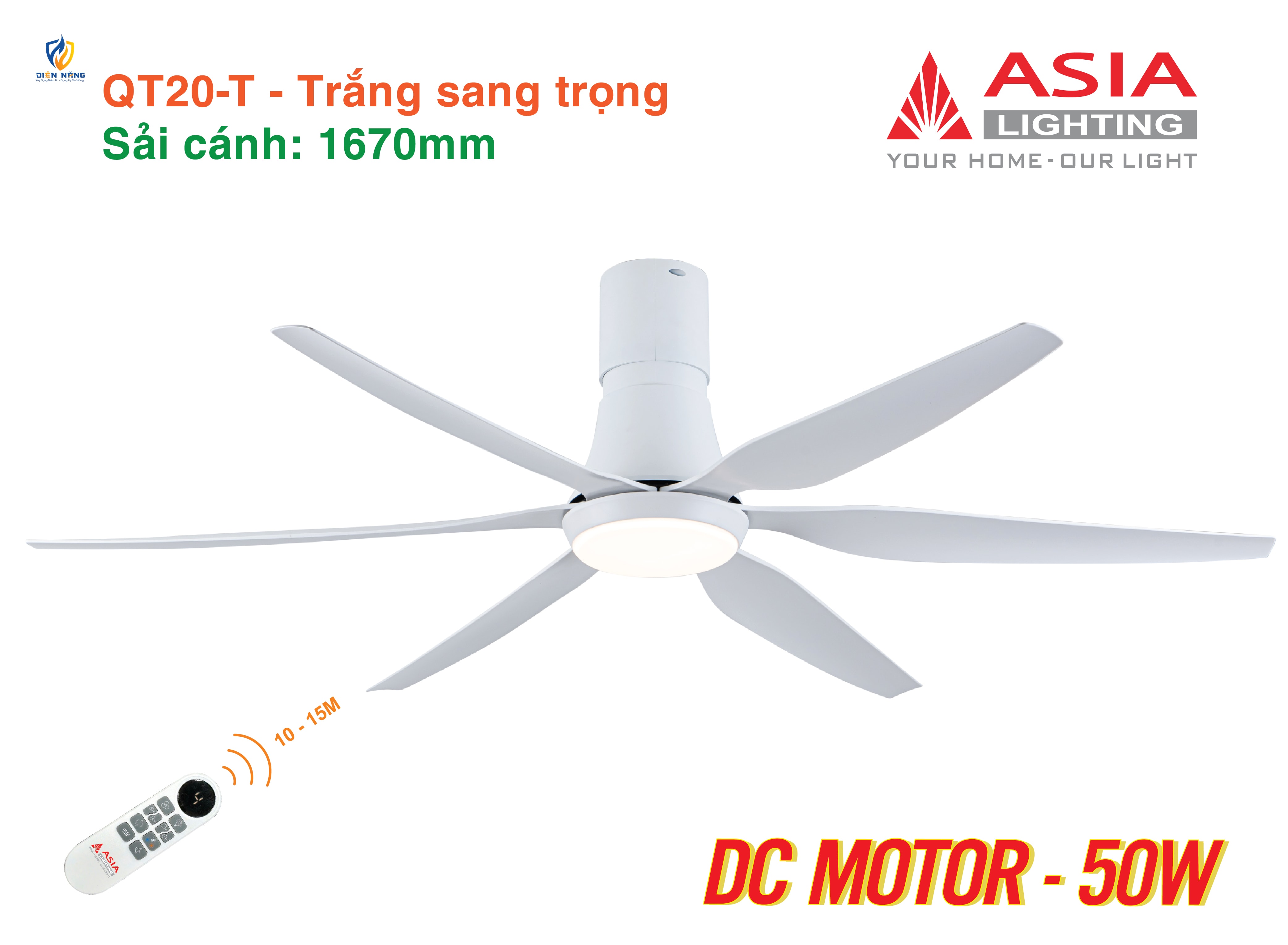 Quạt trần đèn cao cấp 6 cánh - sải cánh 1670 - QT20-T-01 - Trắng sang trọng - anh 5