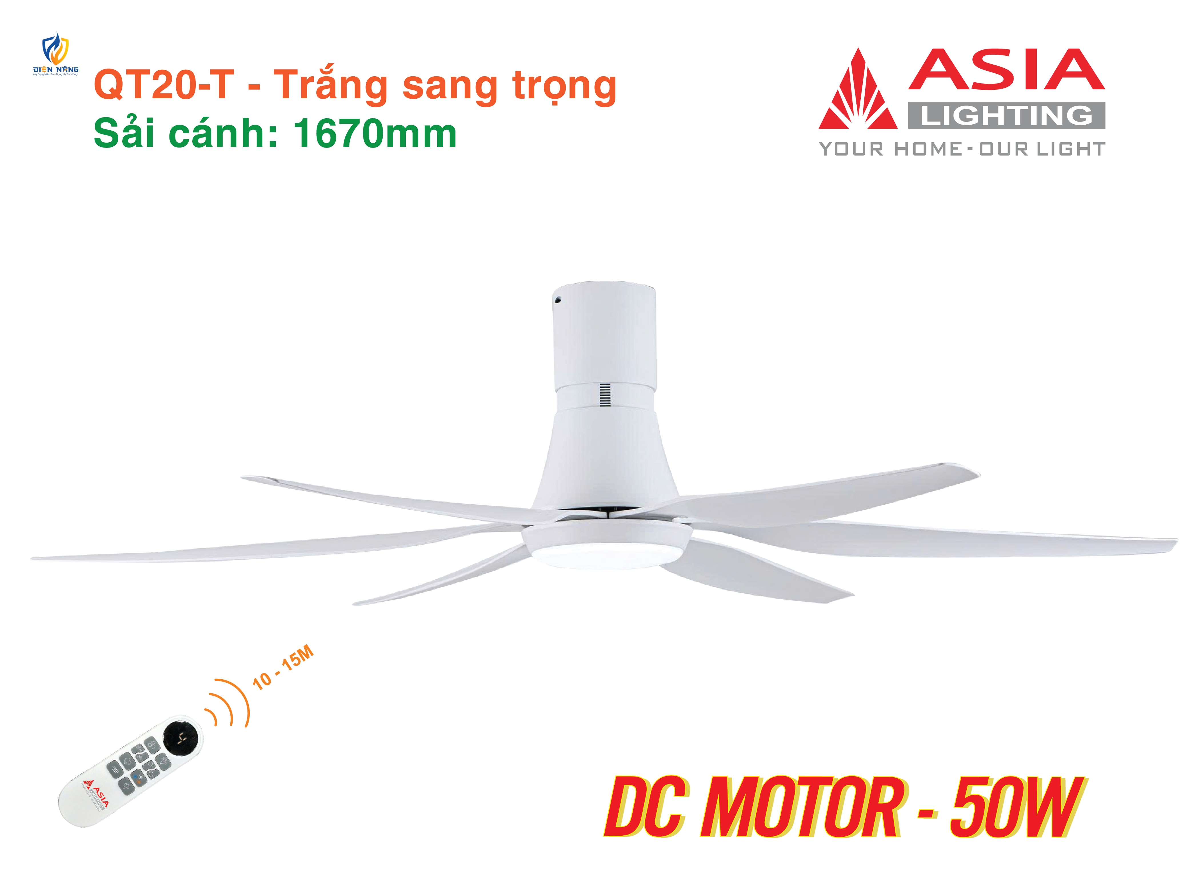 Quạt trần đèn cao cấp 6 cánh - sải cánh 1670 - QT20-T-01 - Trắng sang trọng - anh 4