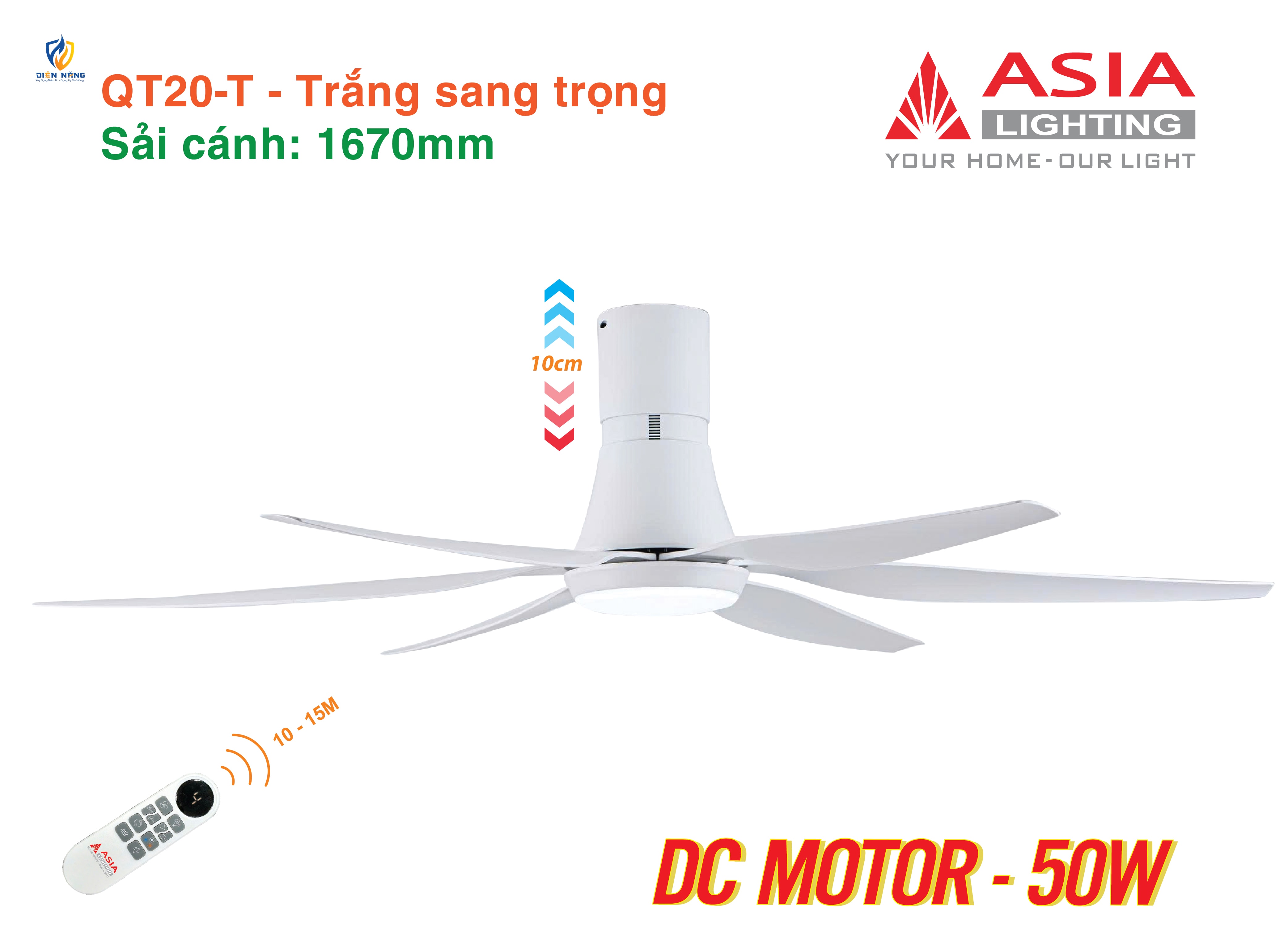 Quạt trần đèn cao cấp 6 cánh - sải cánh 1670 - QT20-T-01 - Trắng sang trọng - anh 2