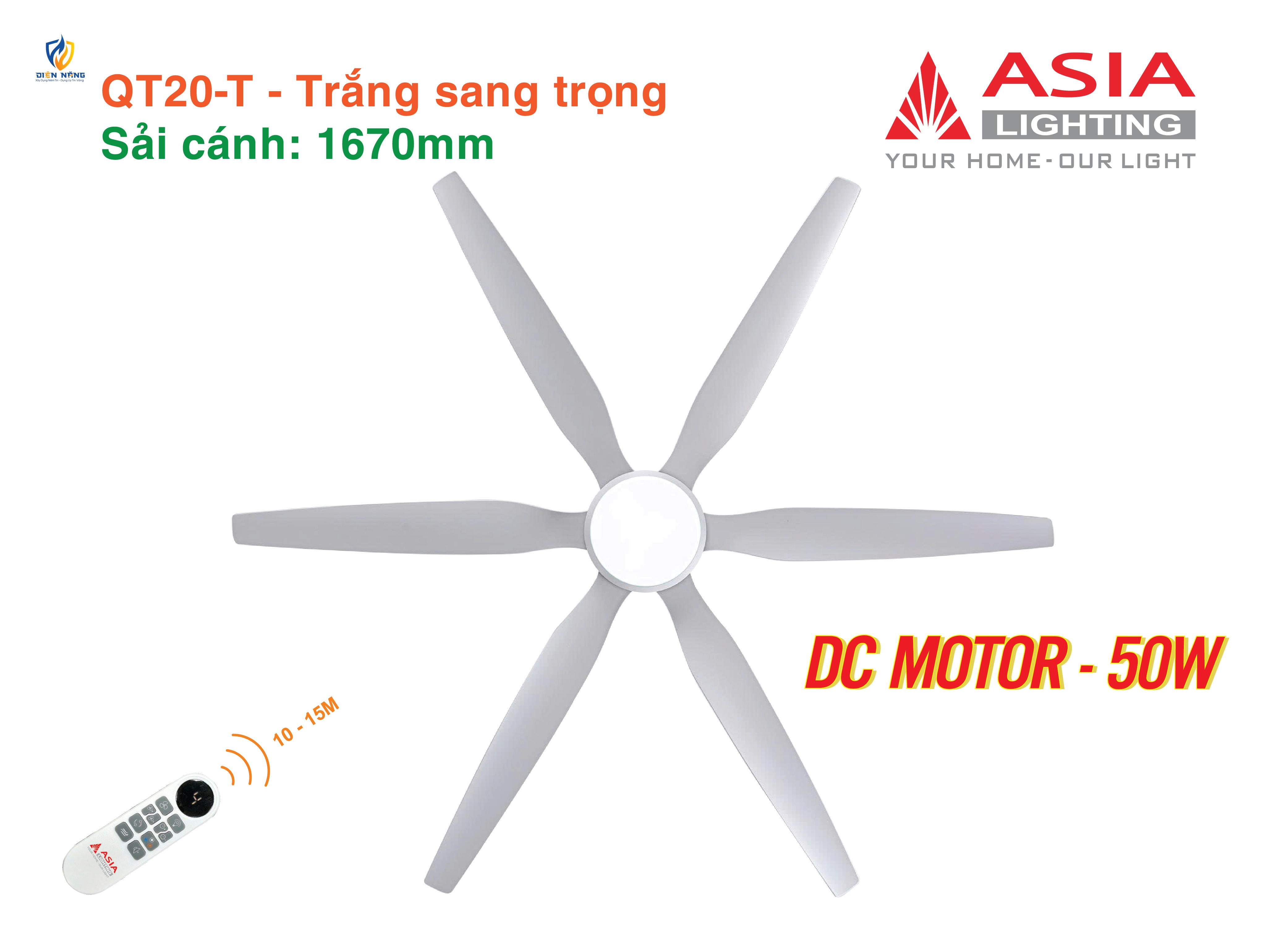 Quạt trần đèn cao cấp 6 cánh - sải cánh 1670 - QT20-T-01 - Trắng sang trọng - anh 6
