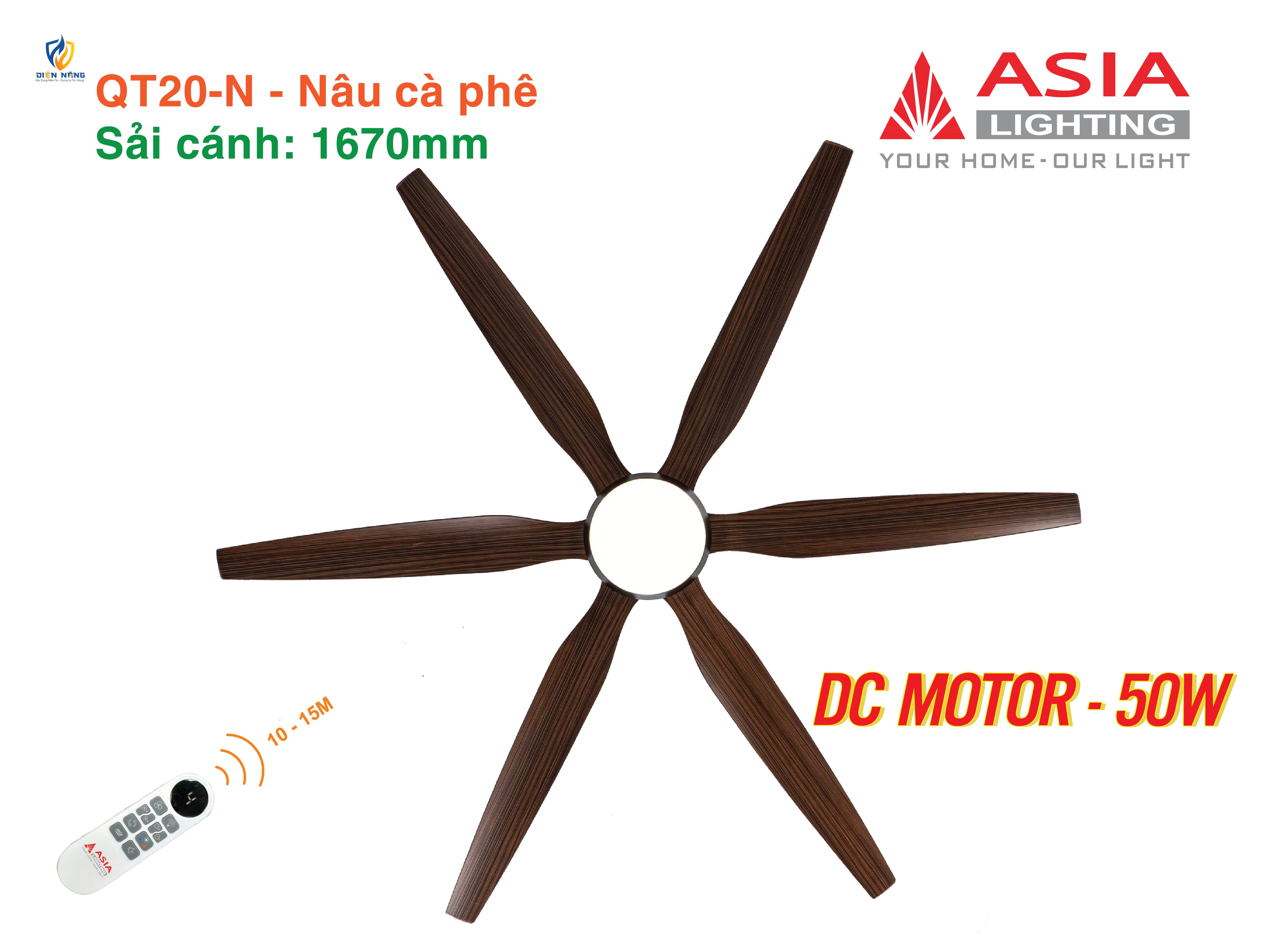 Quạt trần đèn cao cấp 6 cánh - sải cánh 1670 - QT20-N-01 - Nâu cà phê - anh 5