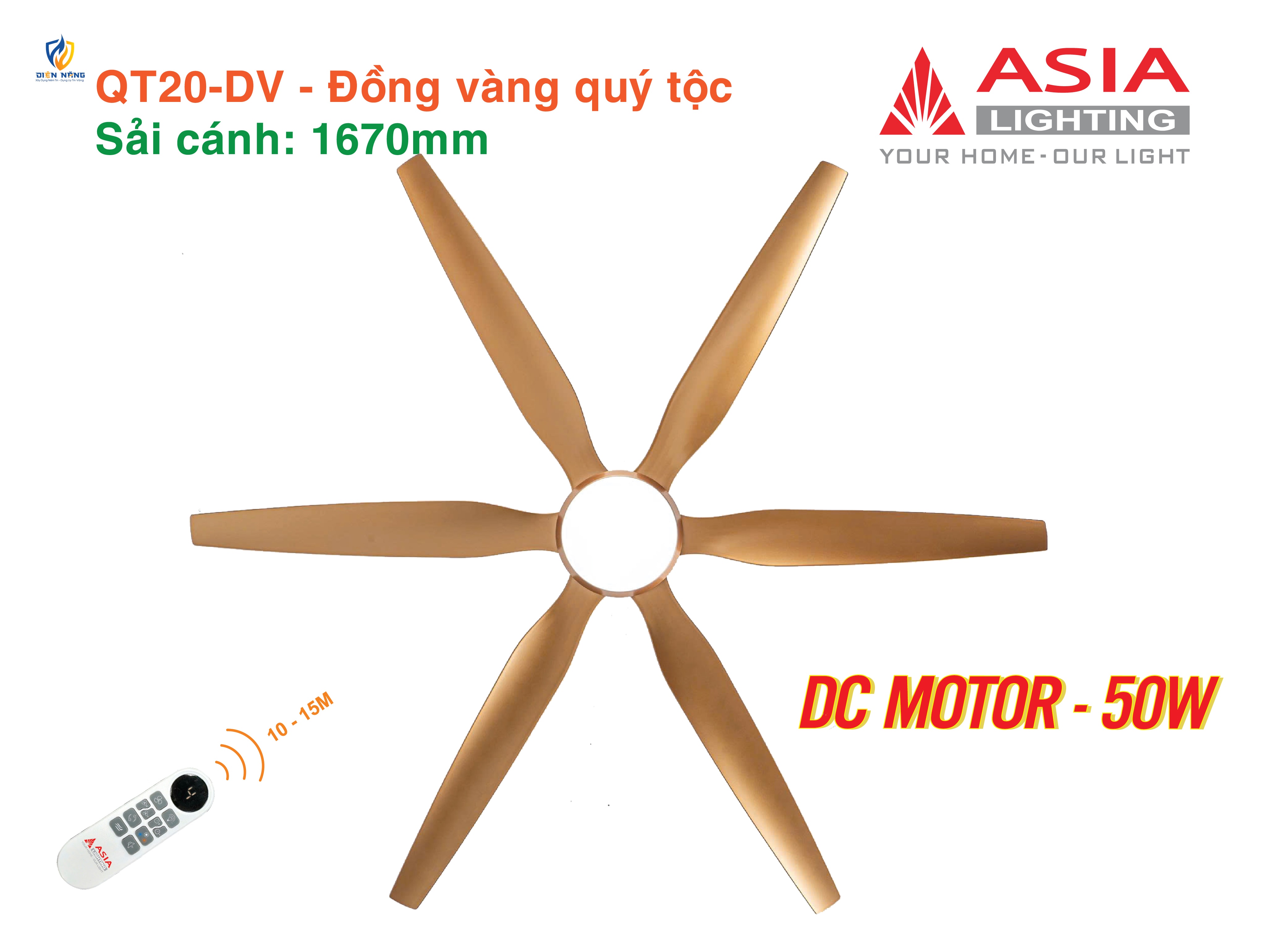 Quạt trần đèn cao cấp 6 cánh - sải cánh 1670 - QT20-DV-01 - Đồng vàng quý tộc - anh 6