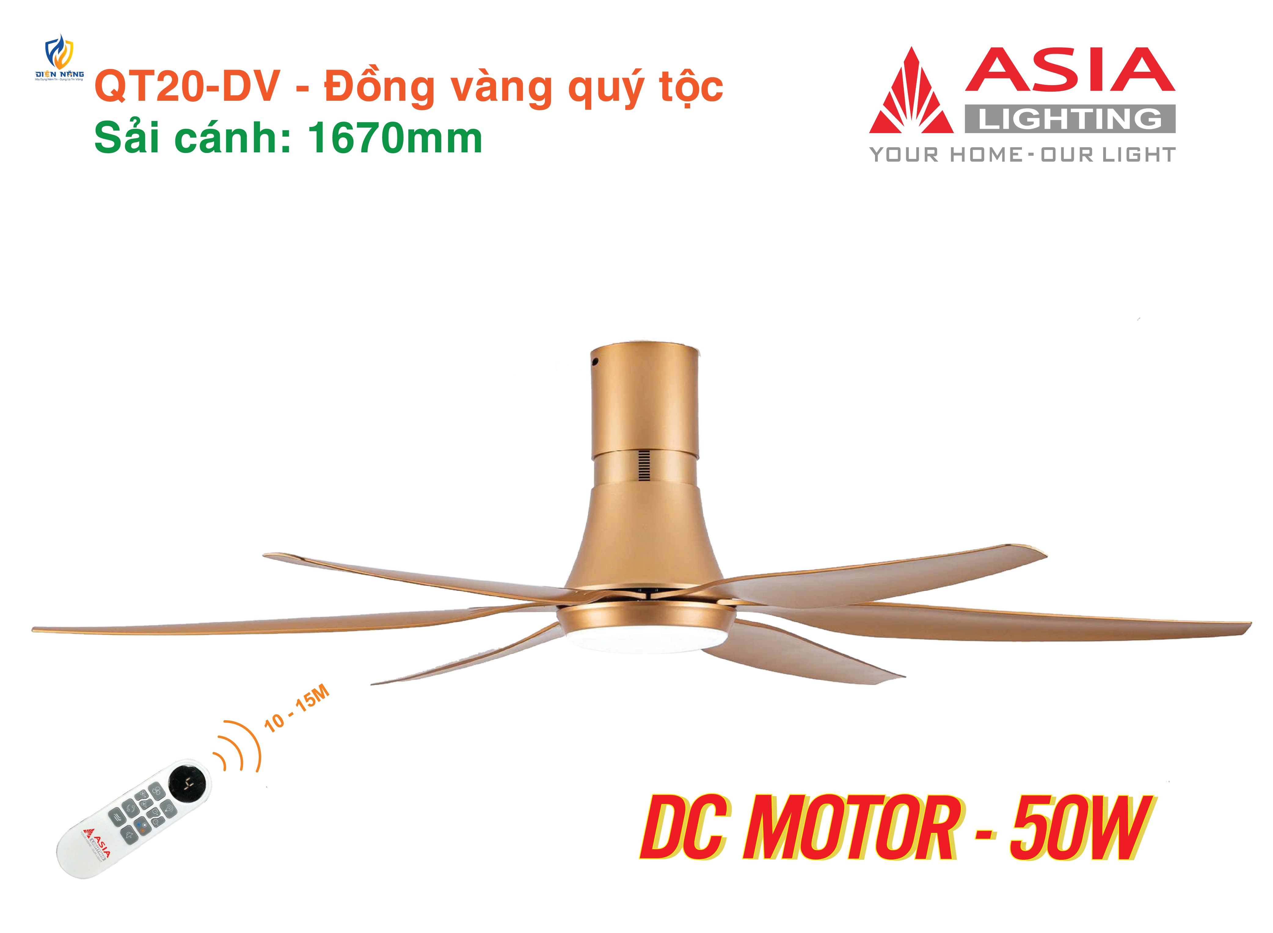 Quạt trần đèn cao cấp 6 cánh - sải cánh 1670 - QT20-DV-01 - Đồng vàng quý tộc - anh 4