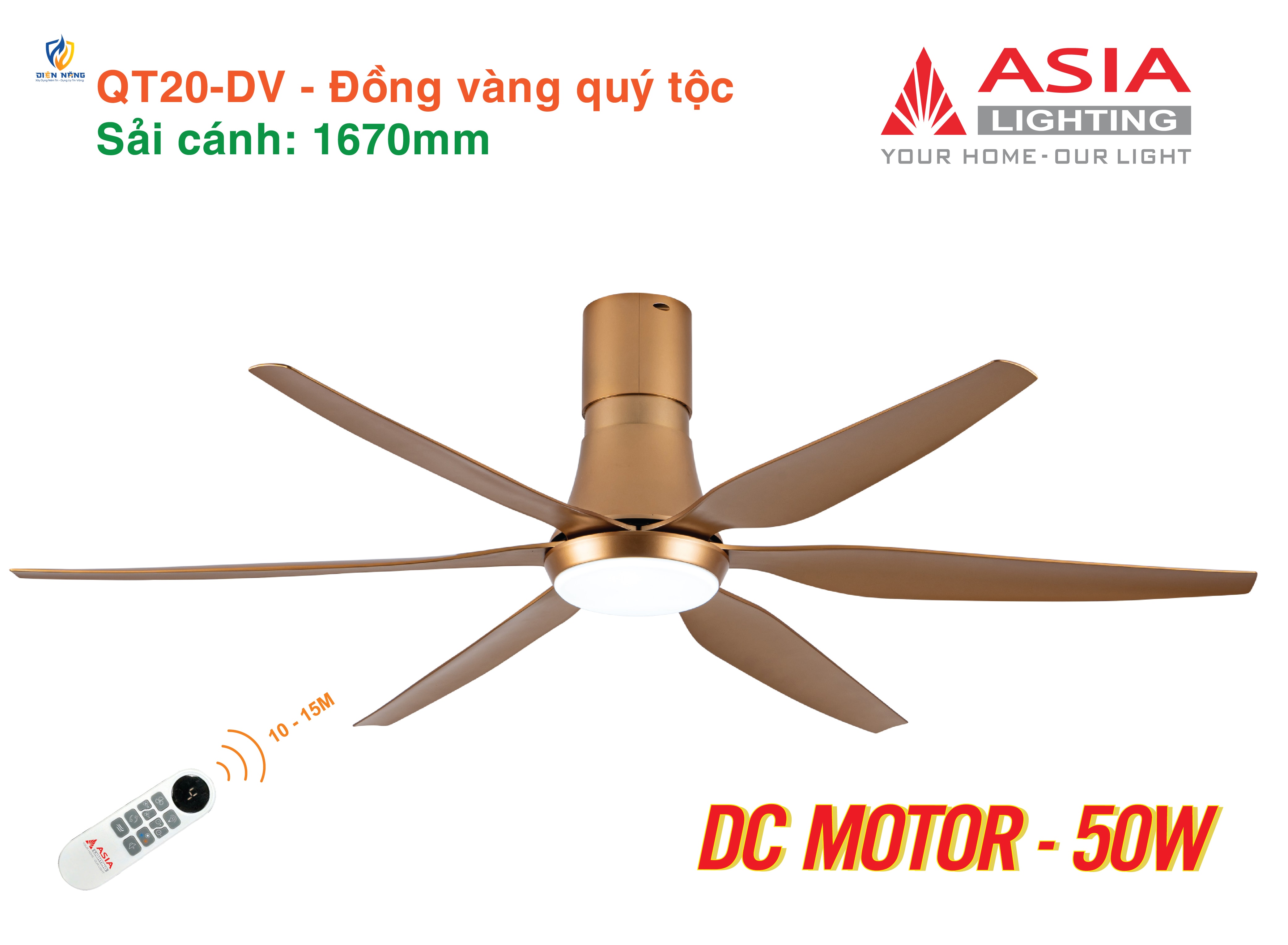 Quạt trần đèn cao cấp 6 cánh - sải cánh 1670 - QT20-DV-01 - Đồng vàng quý tộc - anh 5