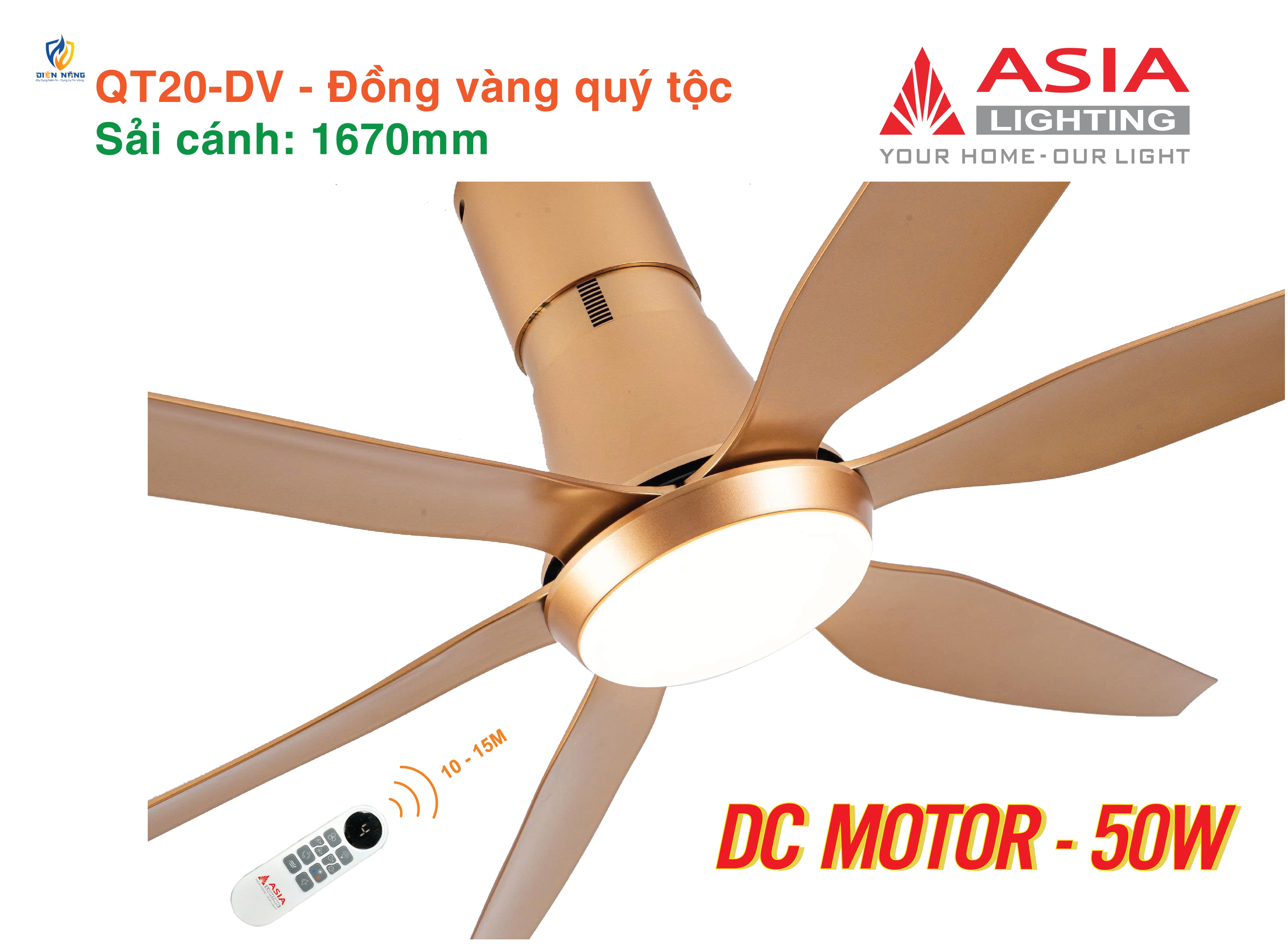 Quạt trần đèn cao cấp 6 cánh - sải cánh 1670 - QT20-DV-01 - Đồng vàng quý tộc - anh 3