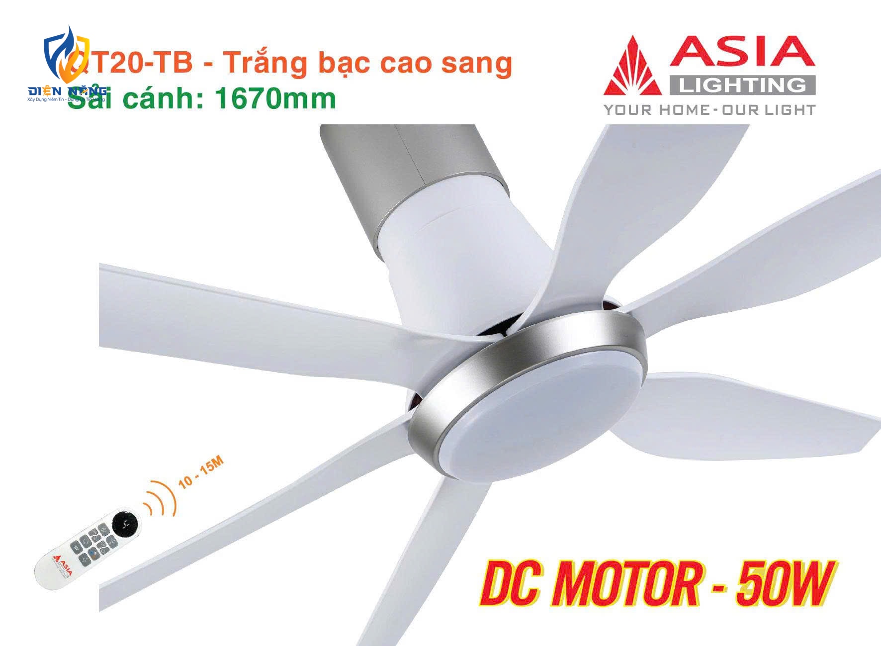 Quạt trần đèn cao cấp 6 cánh - sải cánh 1670 - QT20-TB-01 - Trắng bạc cao sang - anh 4