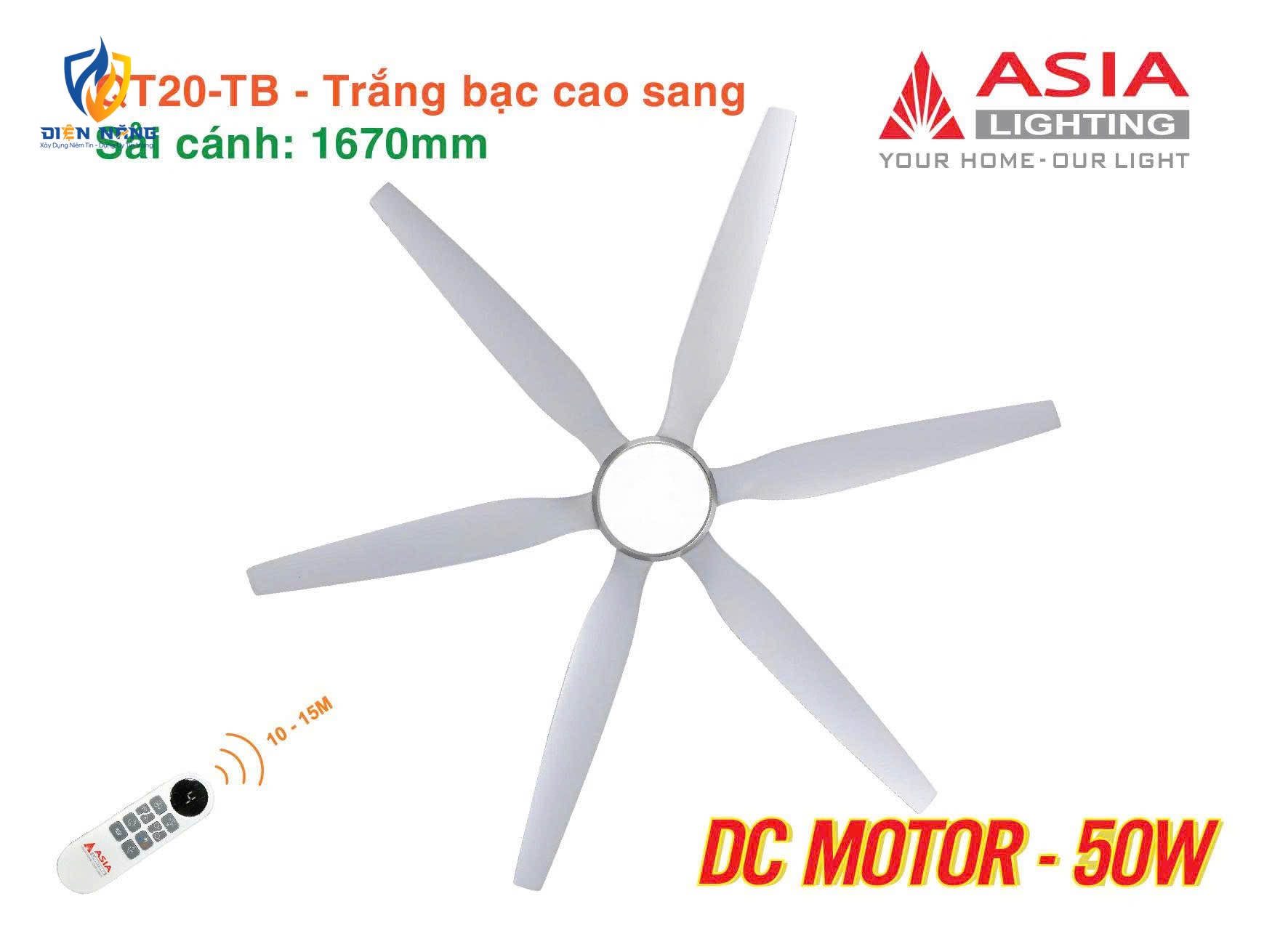 Quạt trần đèn cao cấp 6 cánh - sải cánh 1670 - QT20-TB-01 - Trắng bạc cao sang - anh 5