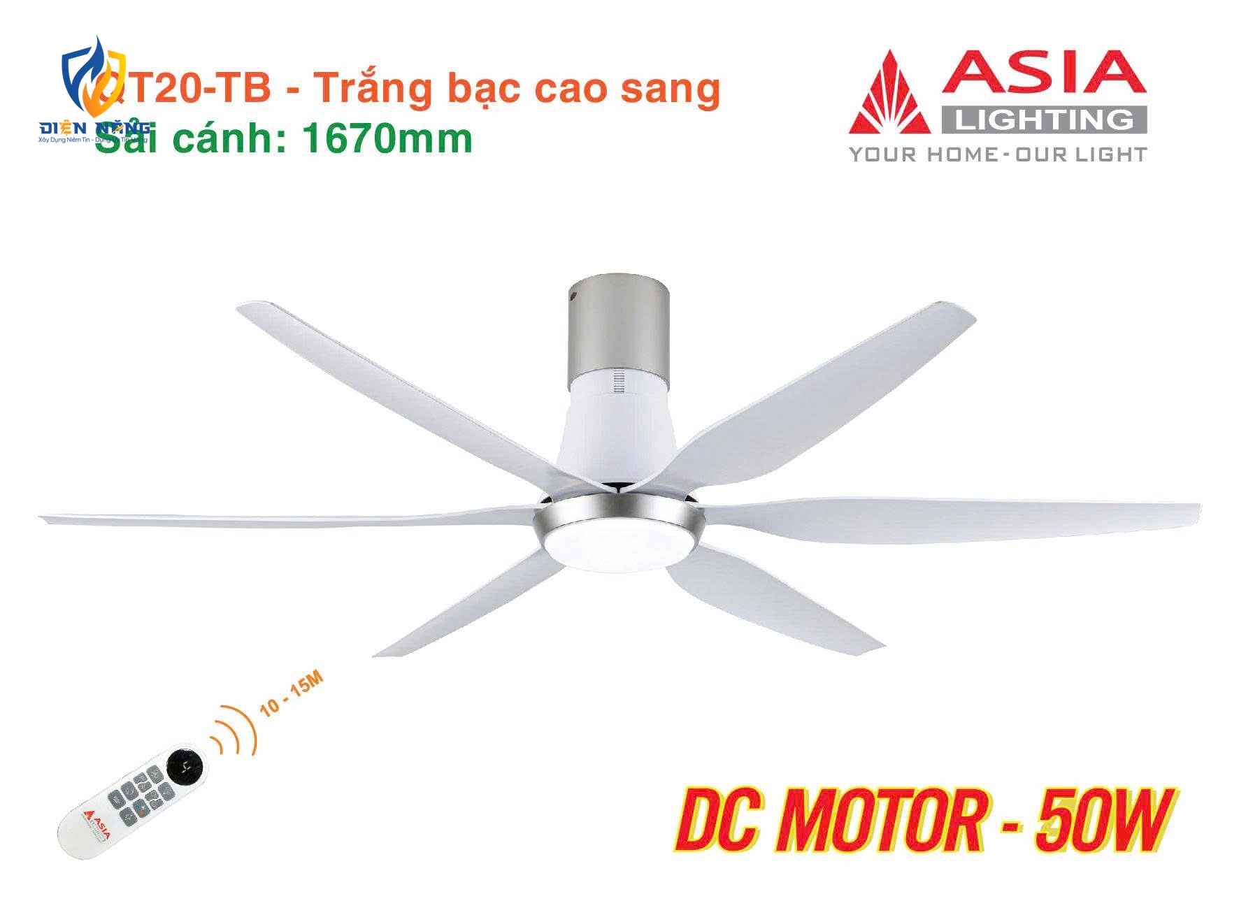 Quạt trần đèn cao cấp 6 cánh - sải cánh 1670 - QT20-TB-01 - Trắng bạc cao sang - anh 6