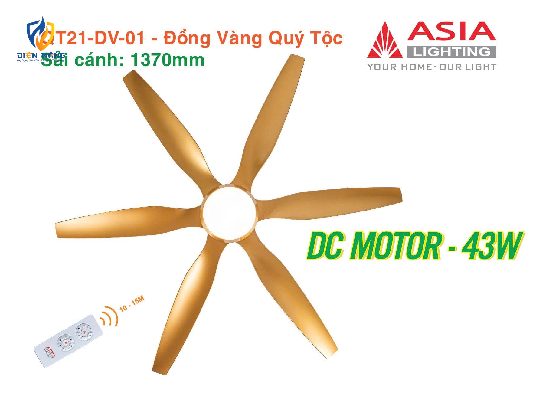 Quạt trần đèn cao cấp 6 cánh - sải cánh 1370 - QT21-N-01 - Đồng vàng quý tộc - anh 5