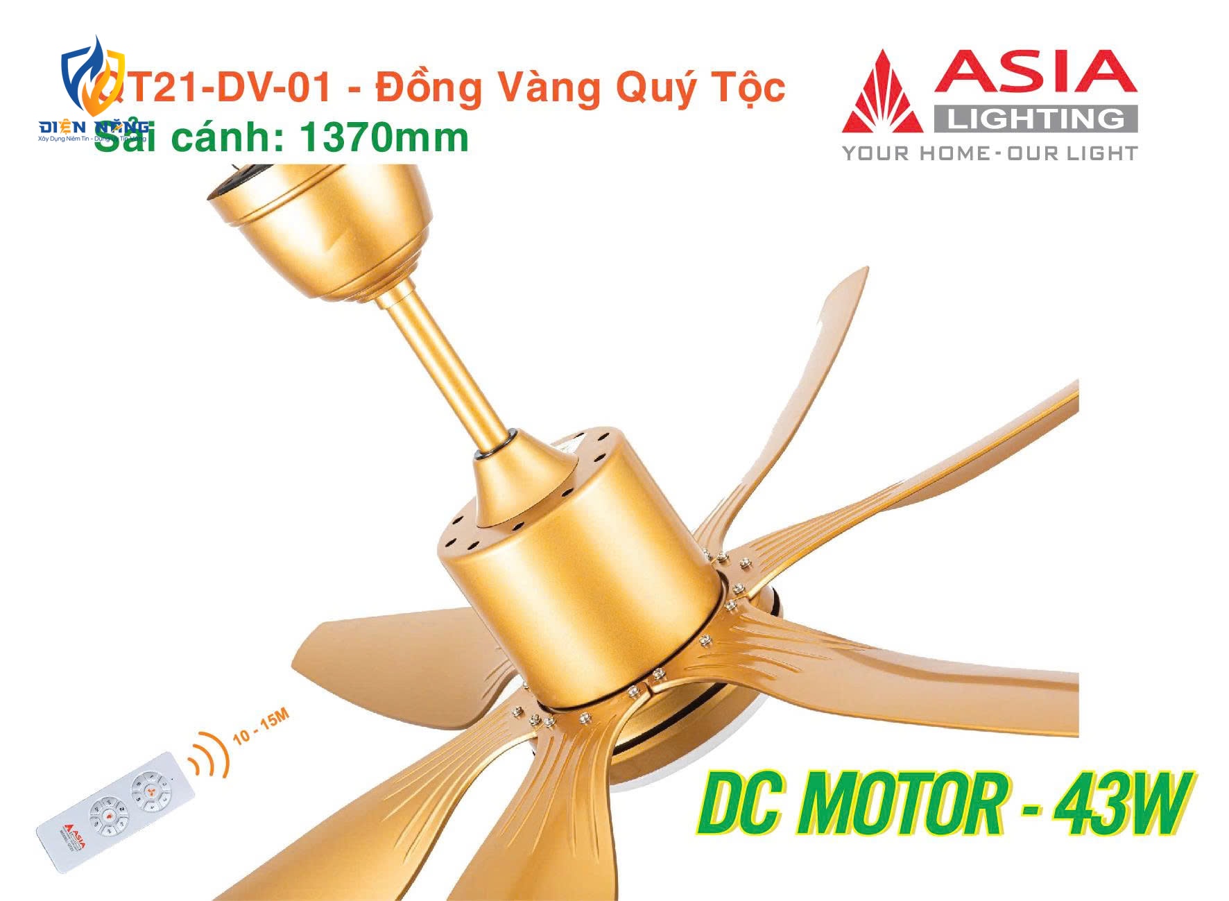 Quạt trần đèn cao cấp 6 cánh - sải cánh 1370 - QT21-N-01 - Đồng vàng quý tộc - anh 3