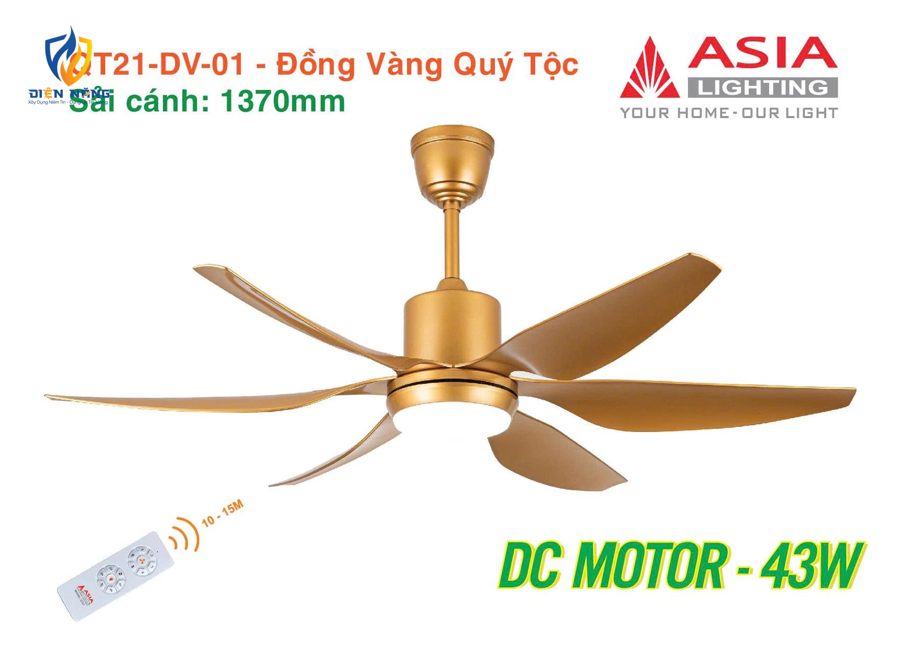 Quạt trần đèn cao cấp 6 cánh - sải cánh 1370 - QT21-N-01 - Đồng vàng quý tộc - anh 6
