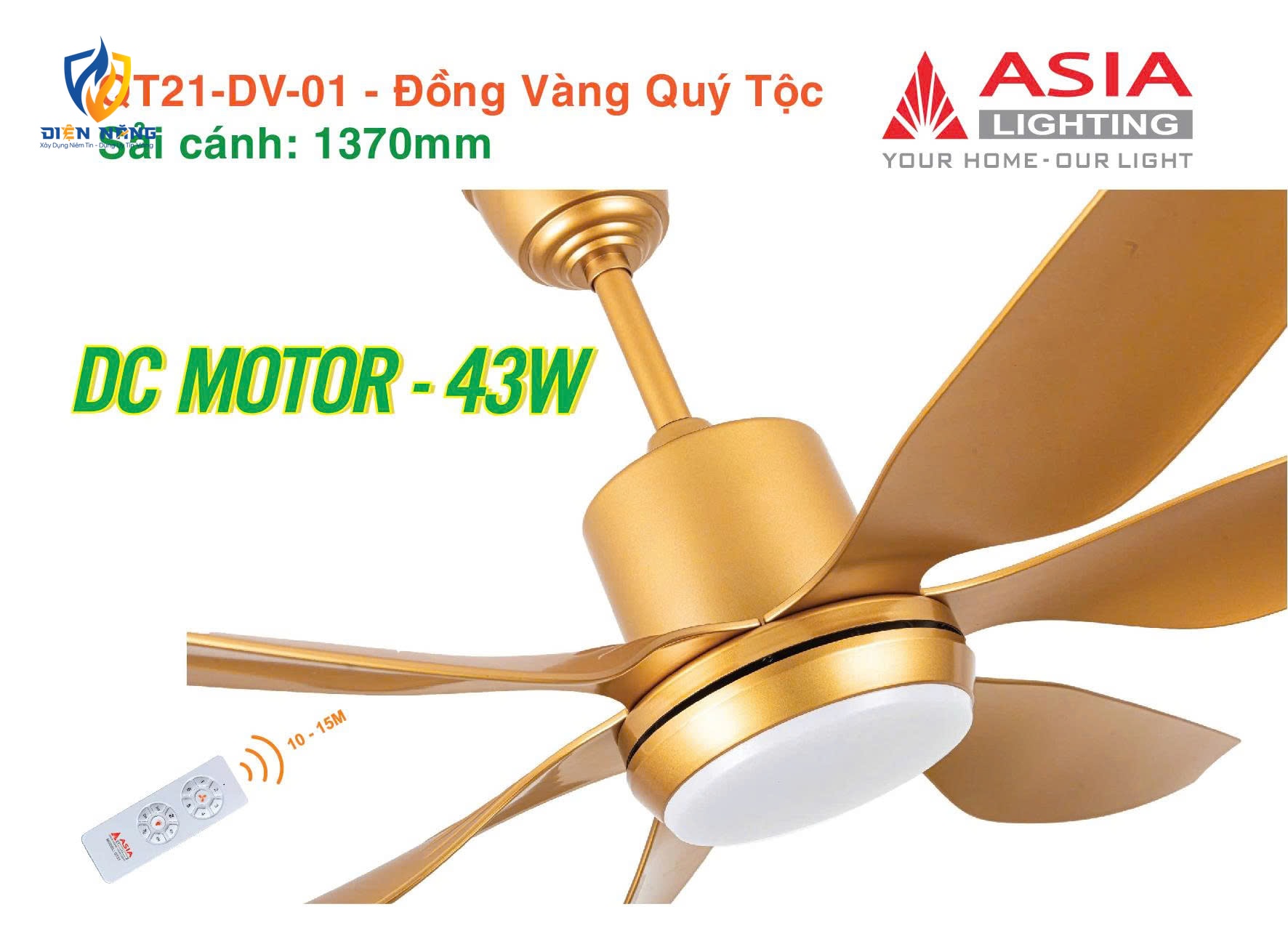 Quạt trần đèn cao cấp 6 cánh - sải cánh 1370 - QT21-N-01 - Đồng vàng quý tộc - anh 4