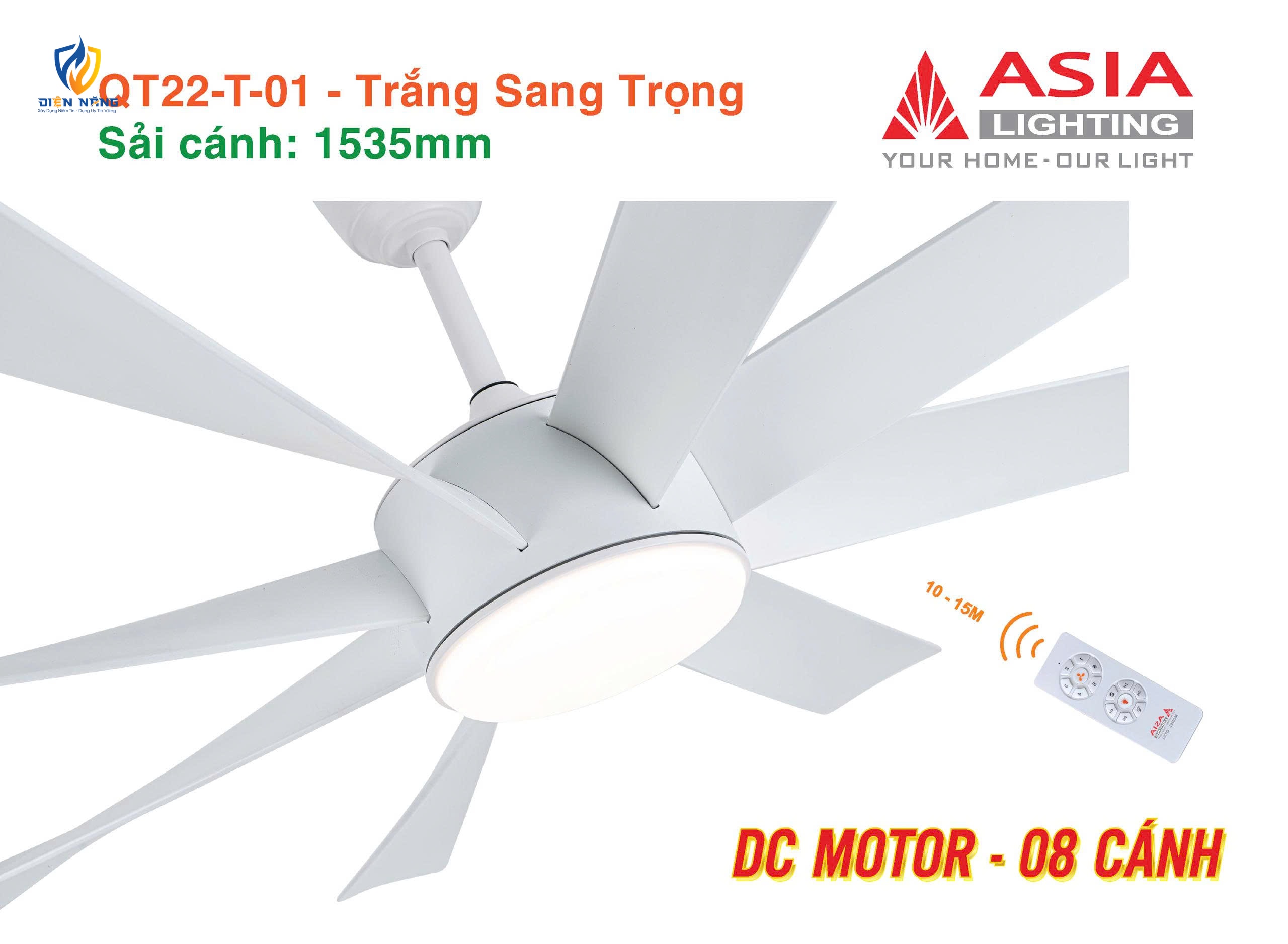 Quạt trần đèn cao cấp 08 cánh - QT22 - Trắng sang trọng - anh 4