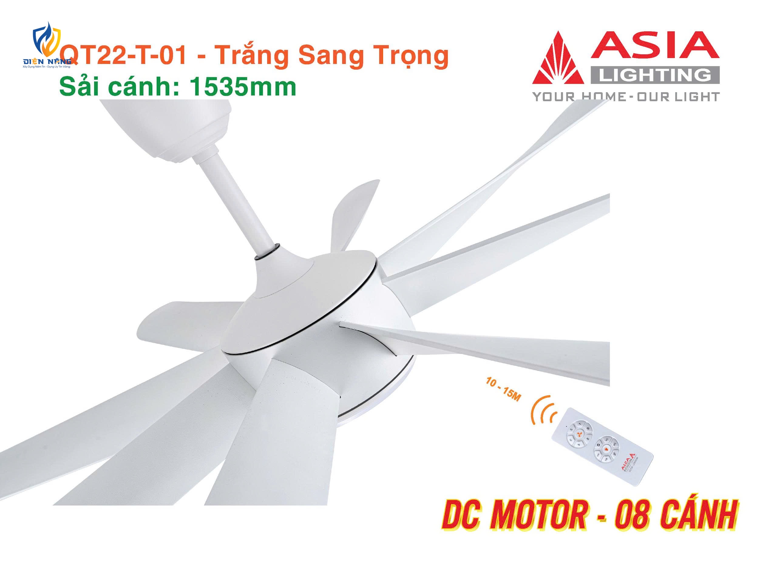 Quạt trần đèn cao cấp 08 cánh - QT22 - Trắng sang trọng - anh 2
