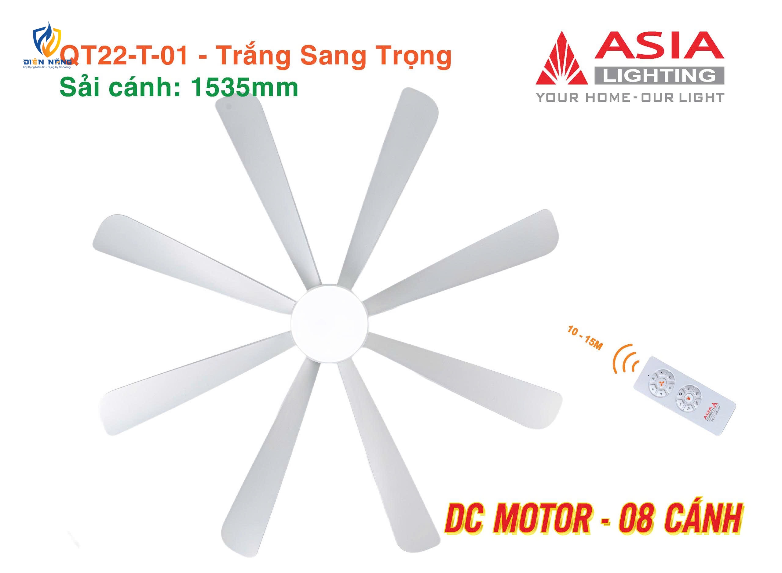 Quạt trần đèn cao cấp 08 cánh - QT22 - Trắng sang trọng - anh 3
