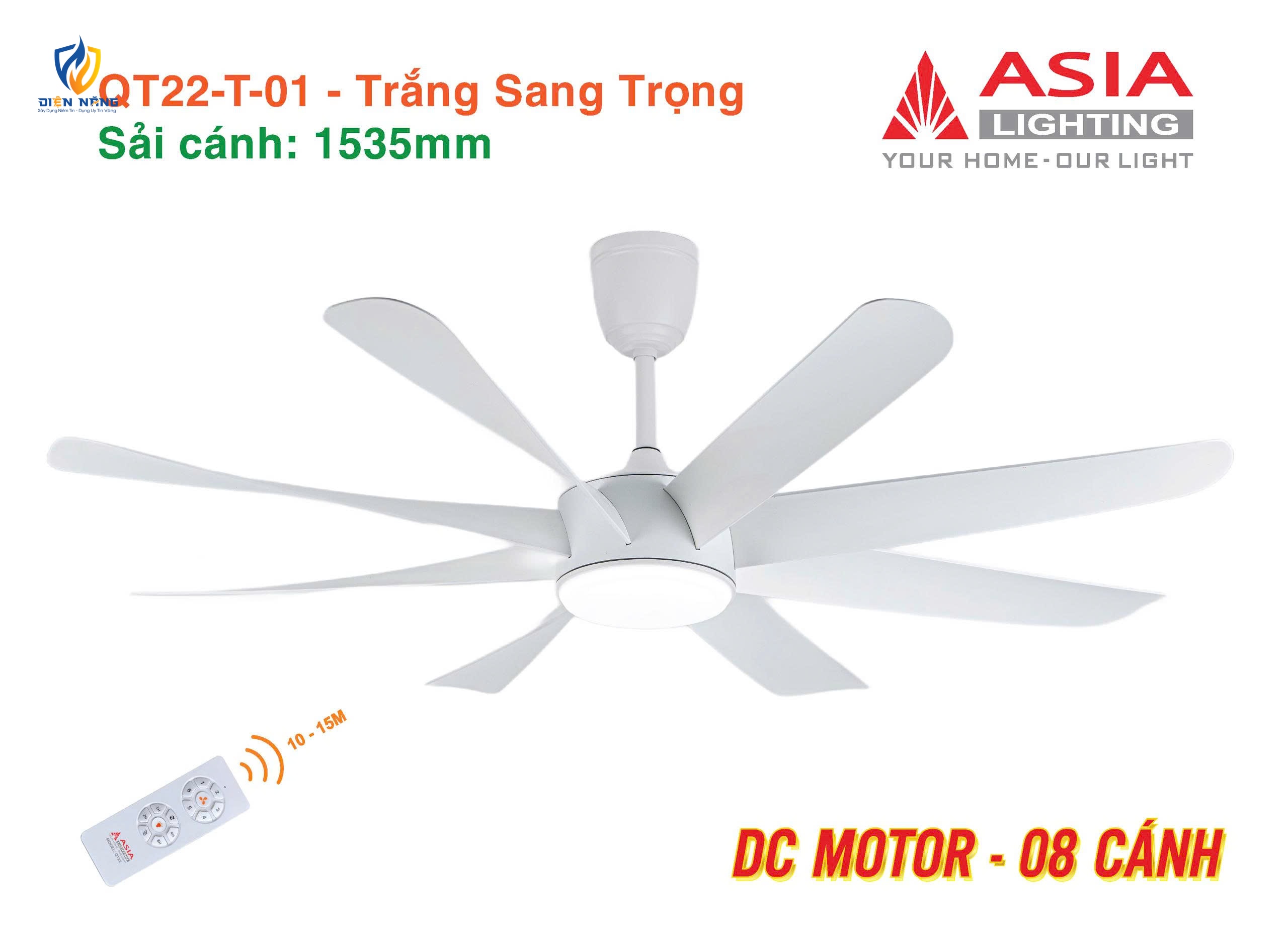 Quạt trần đèn cao cấp 08 cánh - QT22 - Trắng sang trọng - anh 6