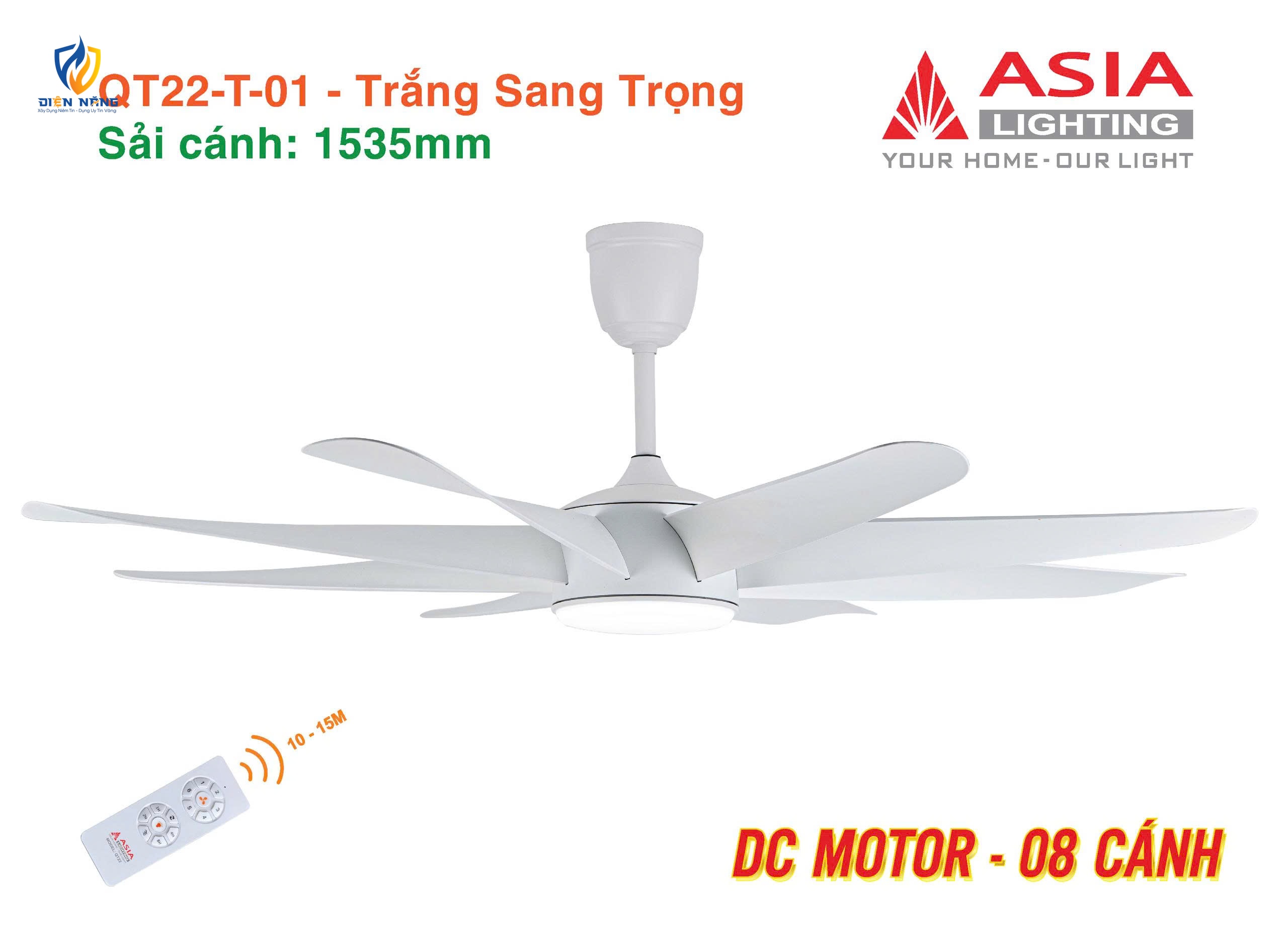 Quạt trần đèn cao cấp 08 cánh - QT22 - Trắng sang trọng - anh 5