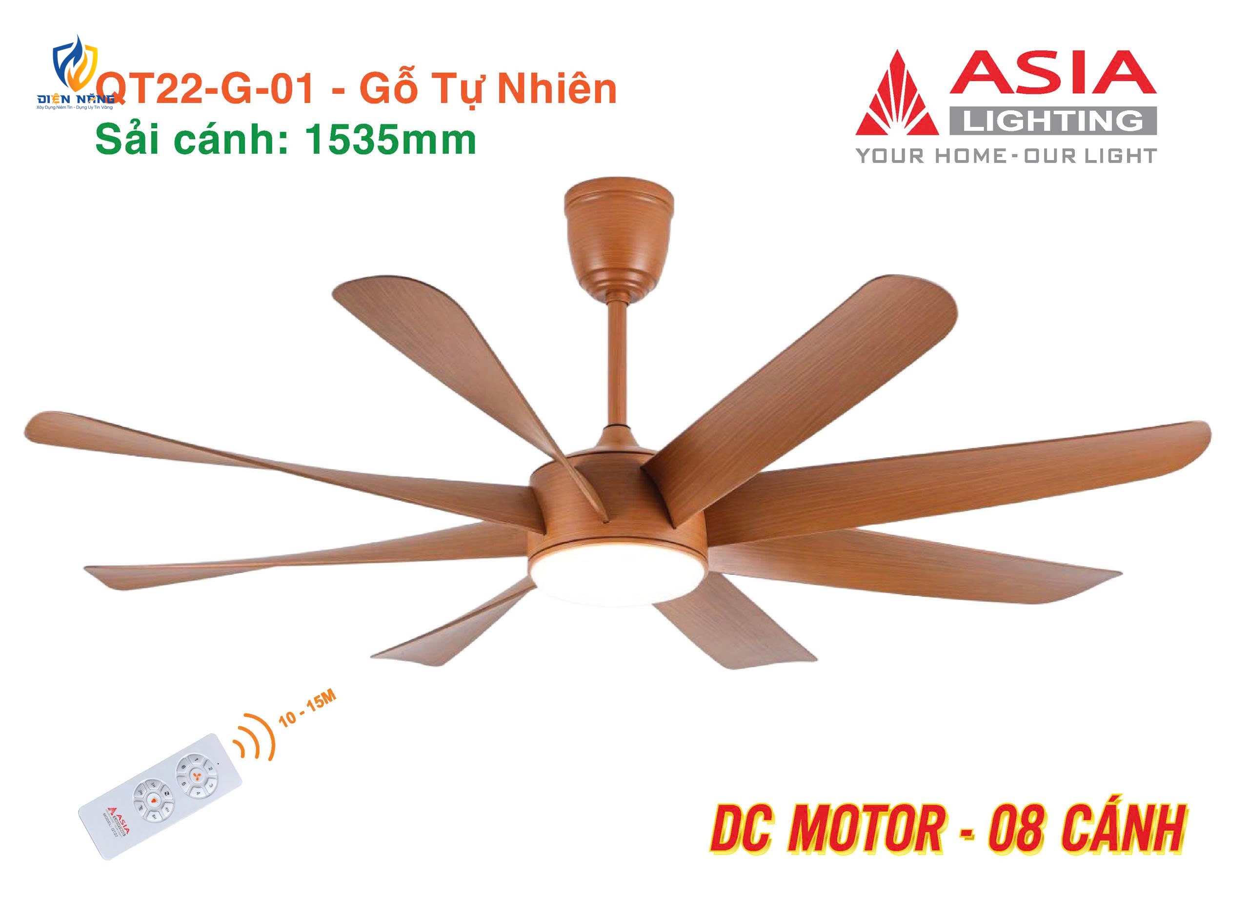 Quạt trần đèn cao cấp 08 cánh - QT22 - Gỗ tự nhiên - anh 6