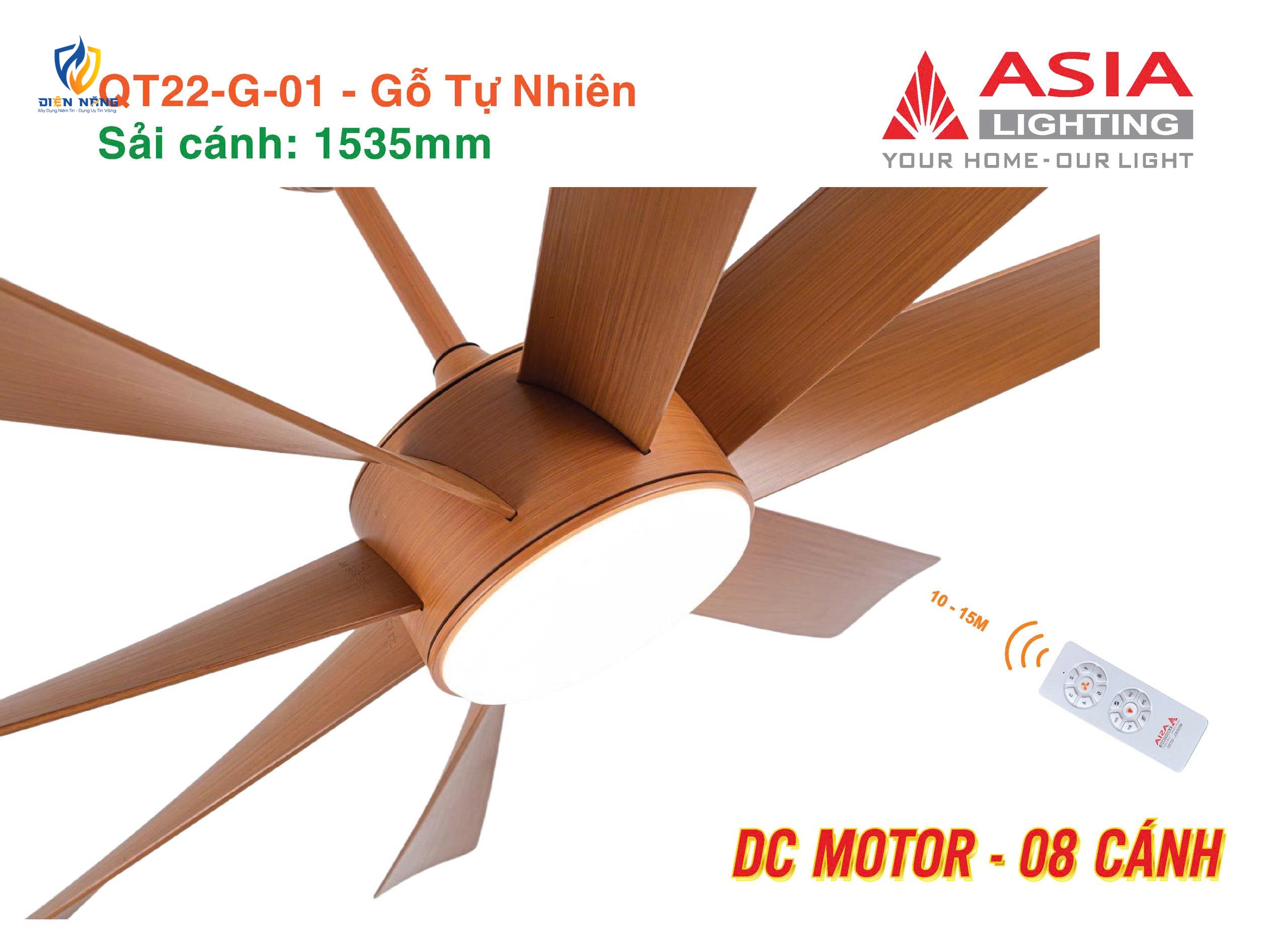 Quạt trần đèn cao cấp 08 cánh - QT22 - Gỗ tự nhiên - anh 4