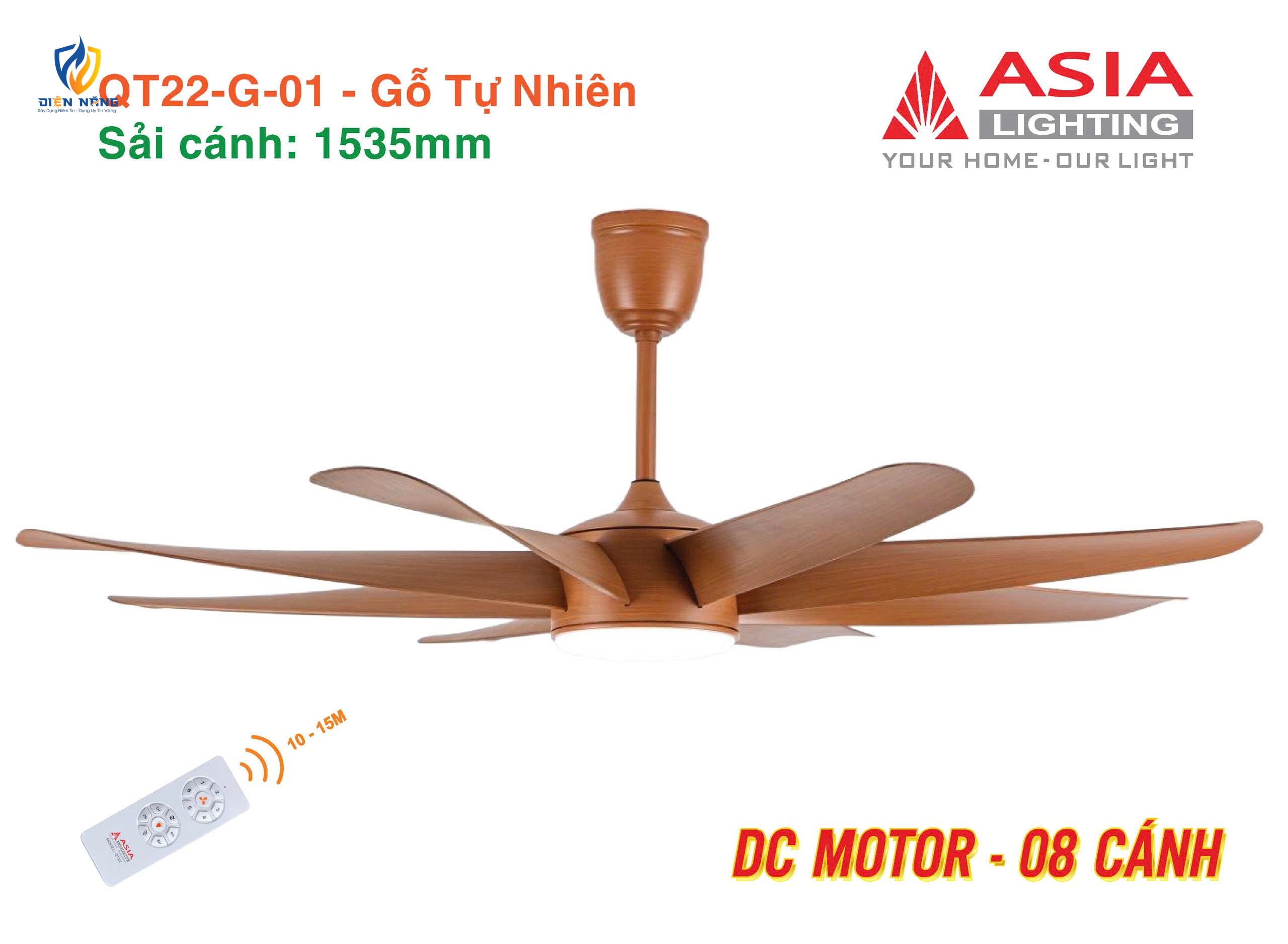 Quạt trần đèn cao cấp 08 cánh - QT22 - Gỗ tự nhiên - anh 5