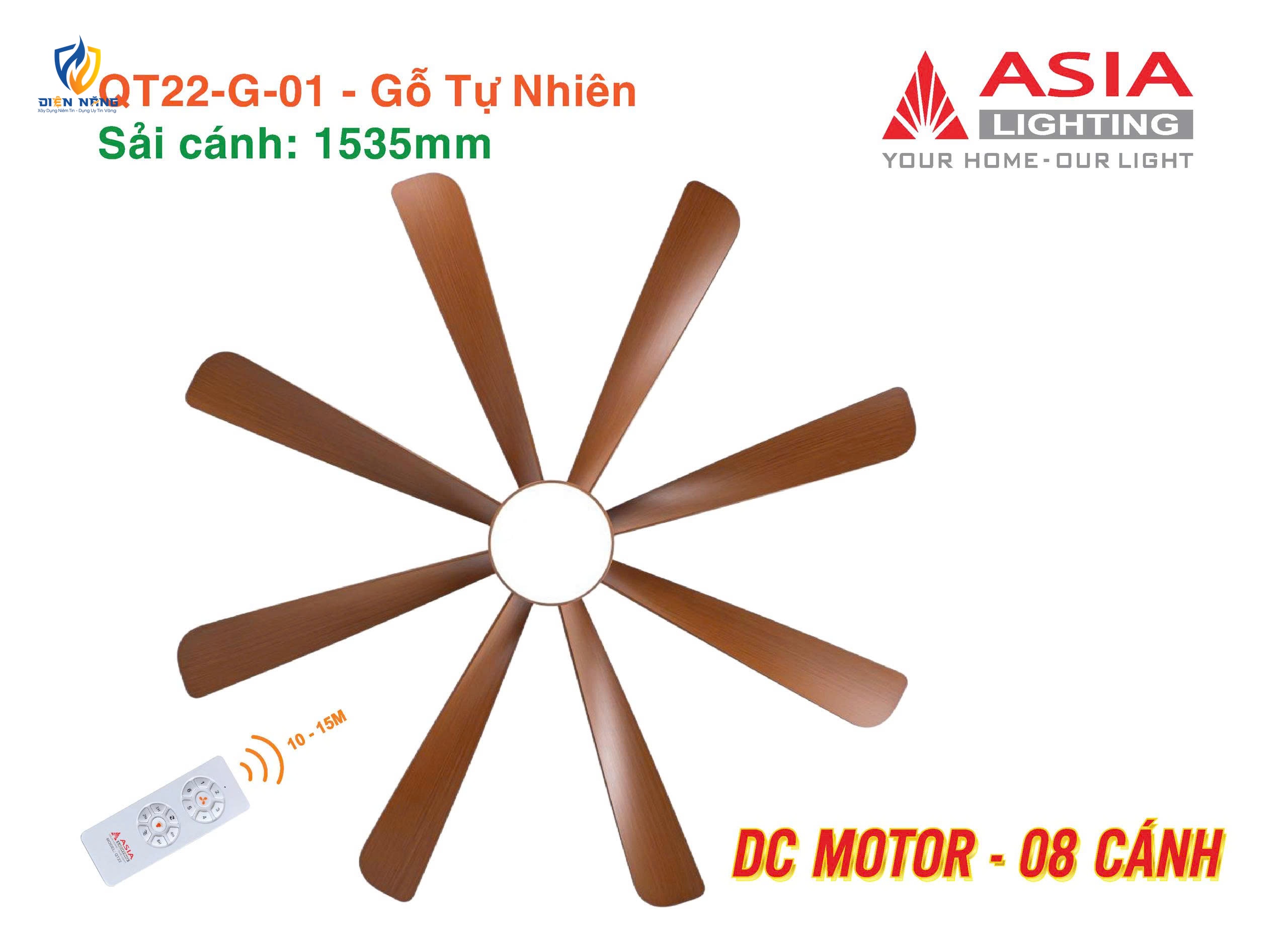 Quạt trần đèn cao cấp 08 cánh - QT22 - Gỗ tự nhiên - anh 3