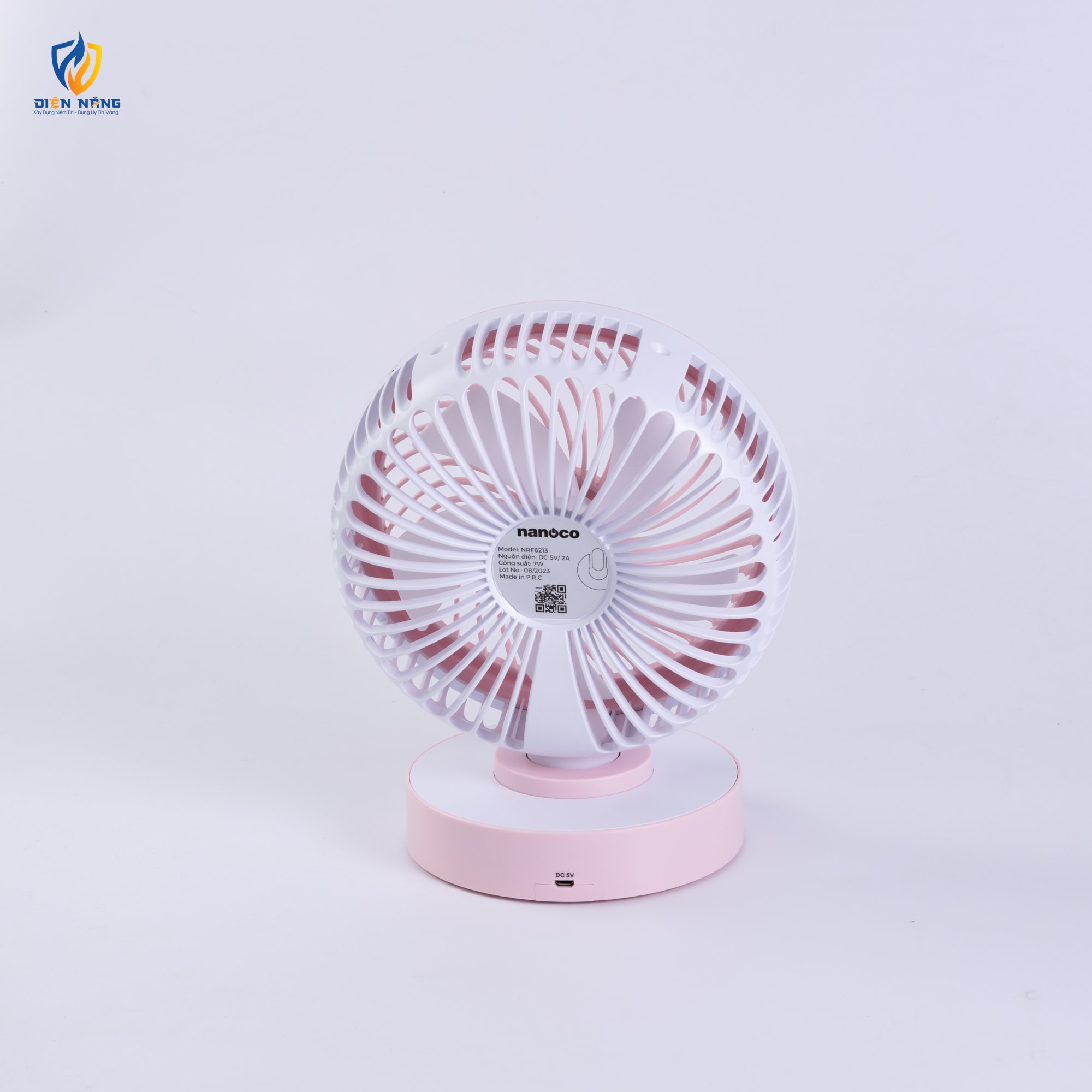 Quạt sạc 6inch, màu hồng, có xoay - anh 5