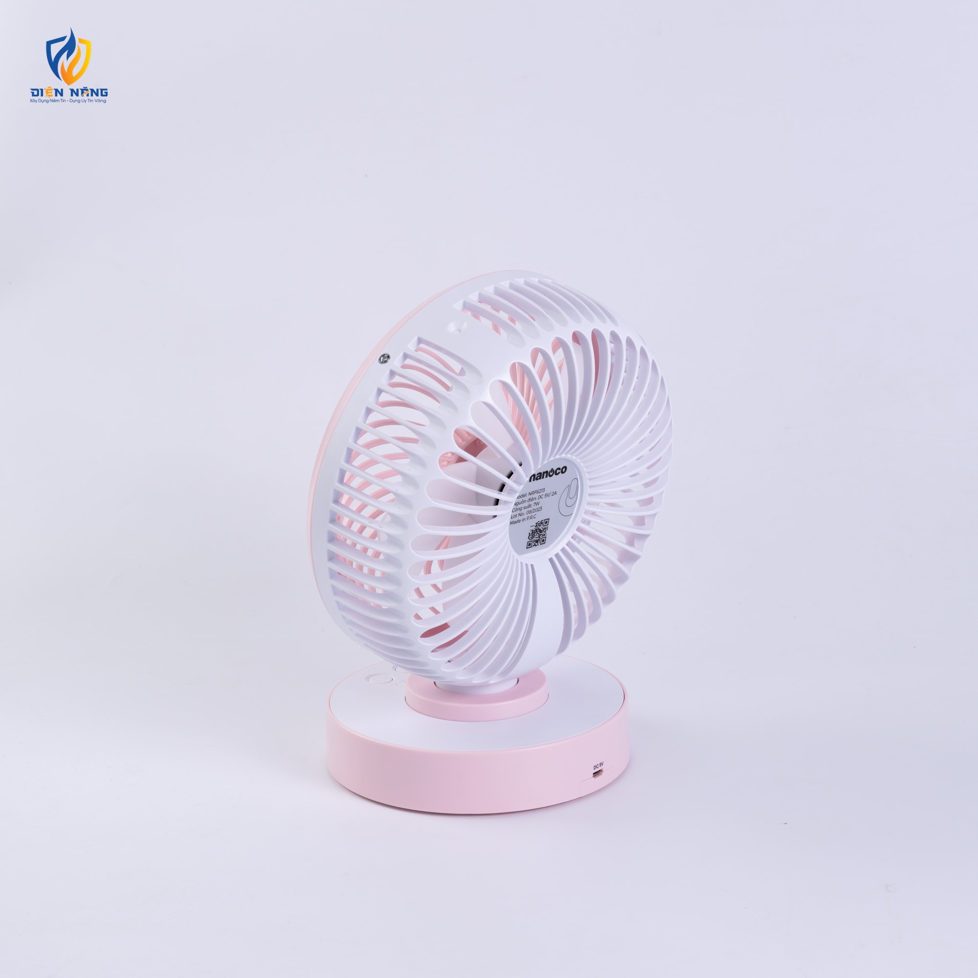 Quạt sạc 6inch, màu hồng, có xoay - anh 4